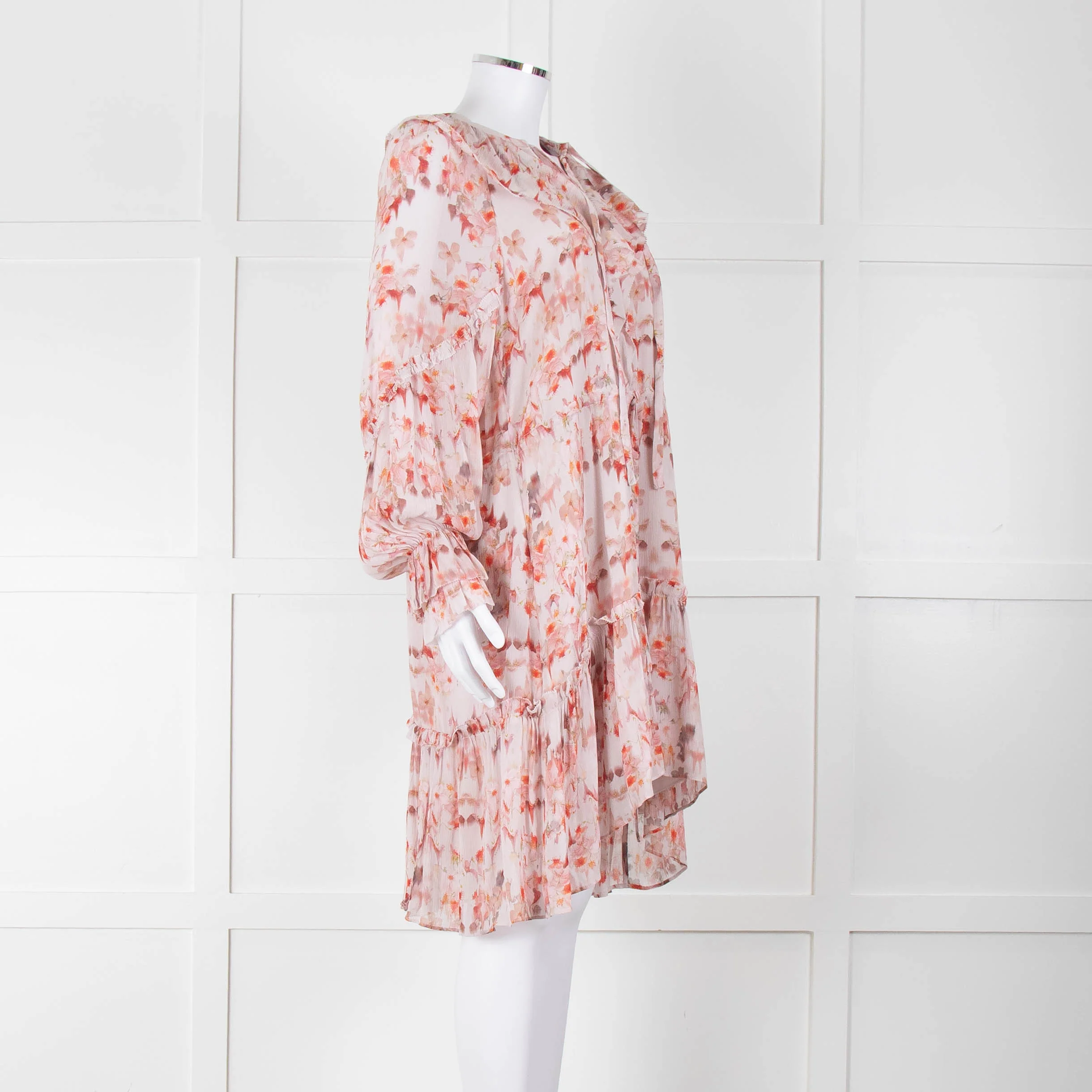 All Saints Dusty Pink Floral Frill trim Long Sleeve Dress - Image 2