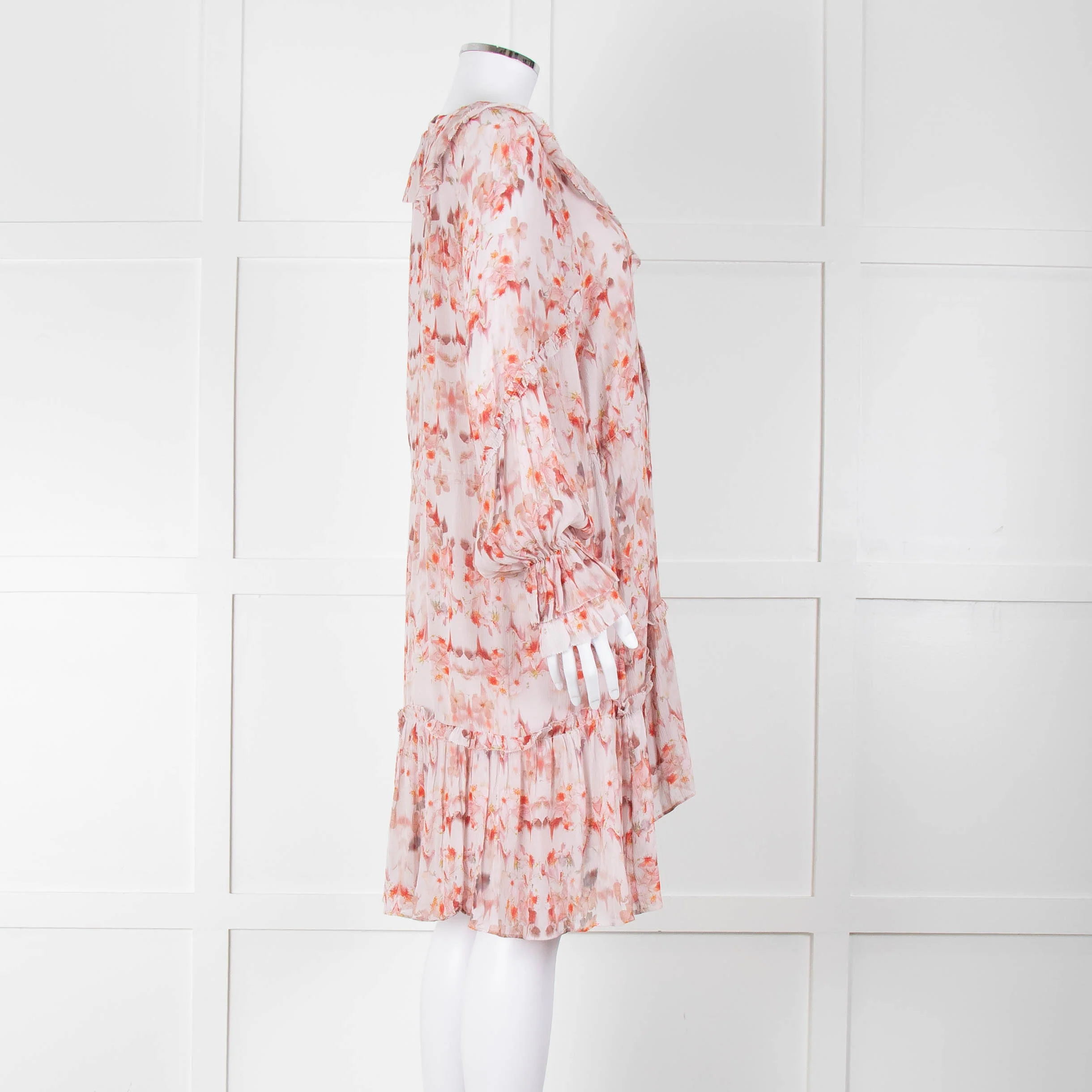 All Saints Dusty Pink Floral Frill trim Long Sleeve Dress - Image 3