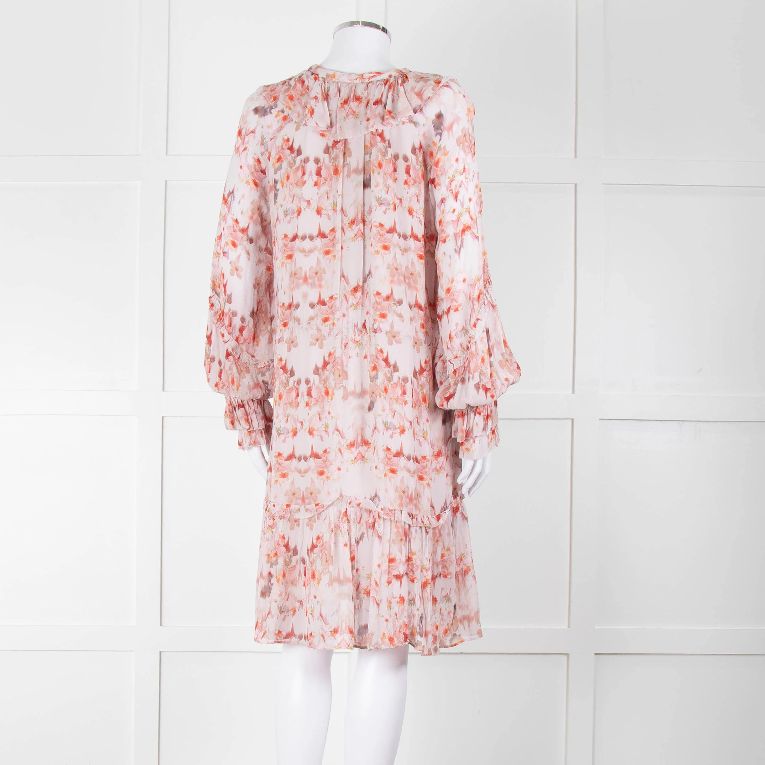 All Saints Dusty Pink Floral Frill trim Long Sleeve Dress - Image 4