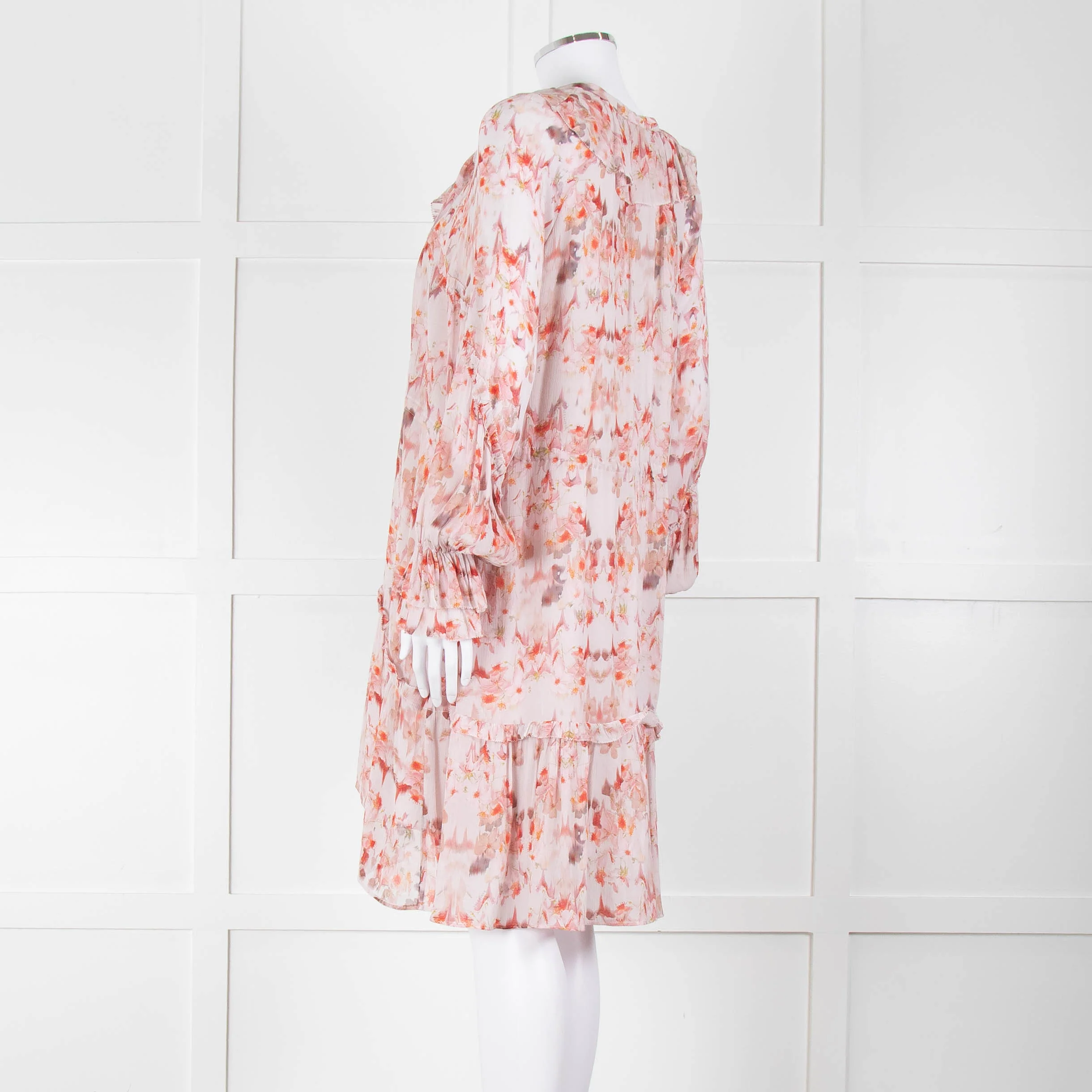 All Saints Dusty Pink Floral Frill trim Long Sleeve Dress - Image 6