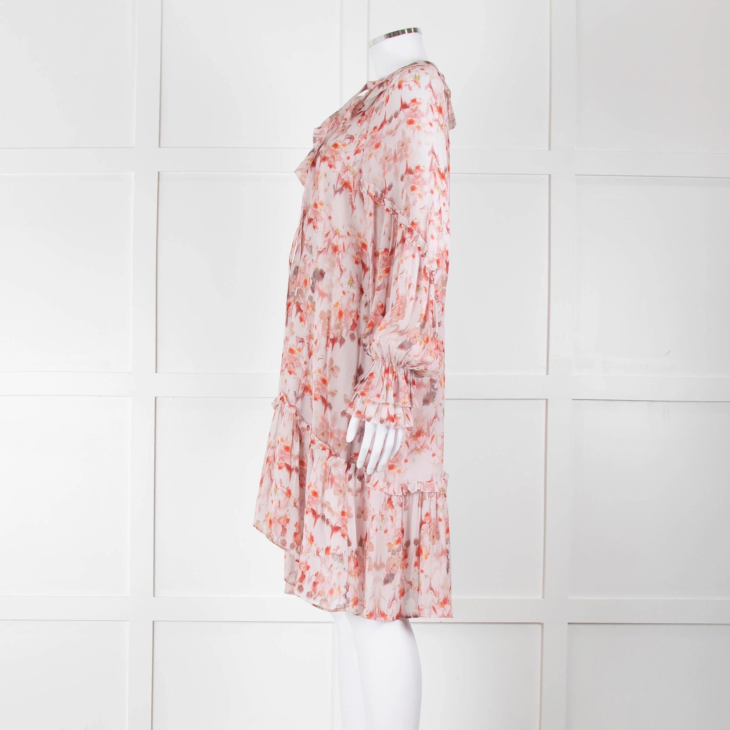 All Saints Dusty Pink Floral Frill trim Long Sleeve Dress - Image 7
