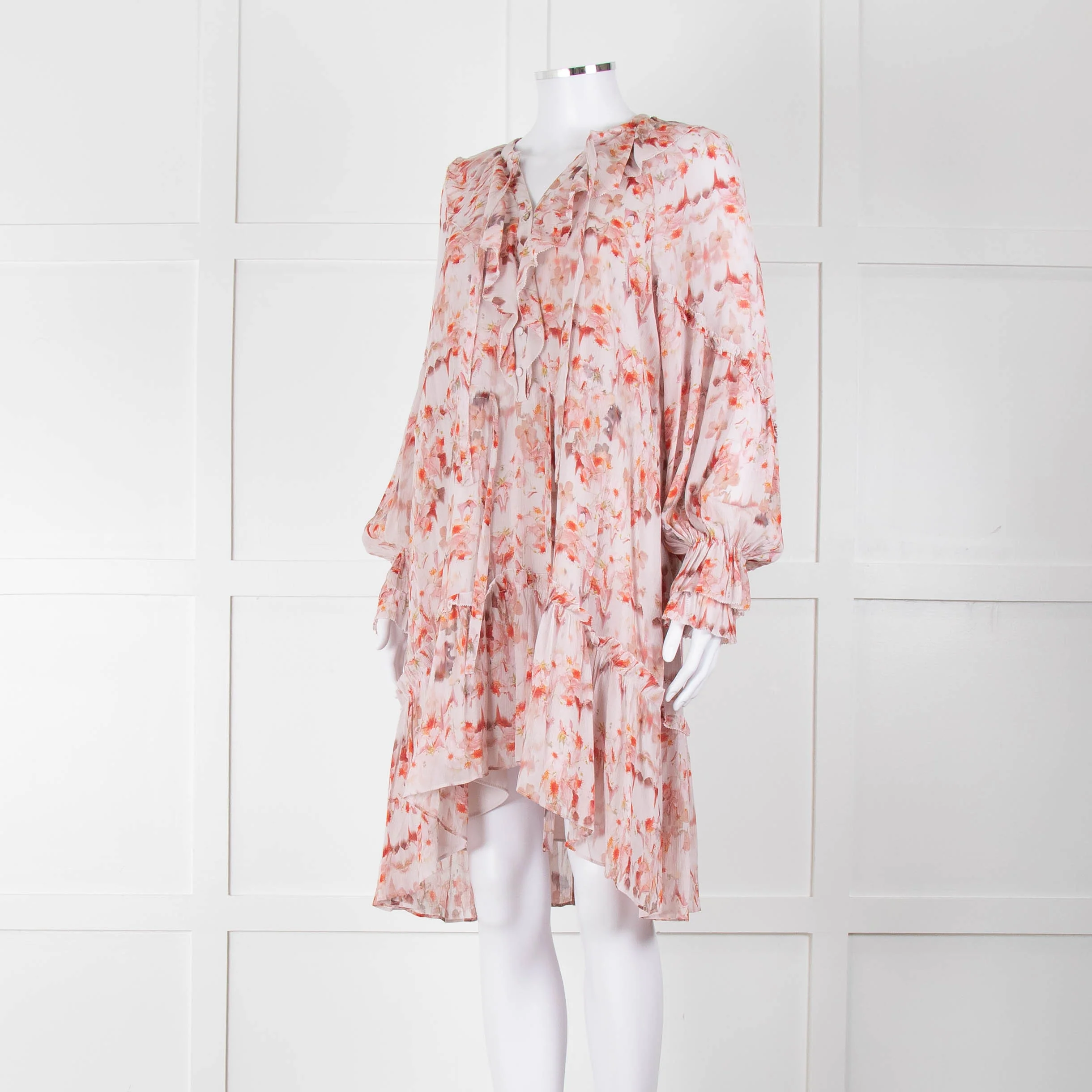 All Saints Dusty Pink Floral Frill trim Long Sleeve Dress - Image 8