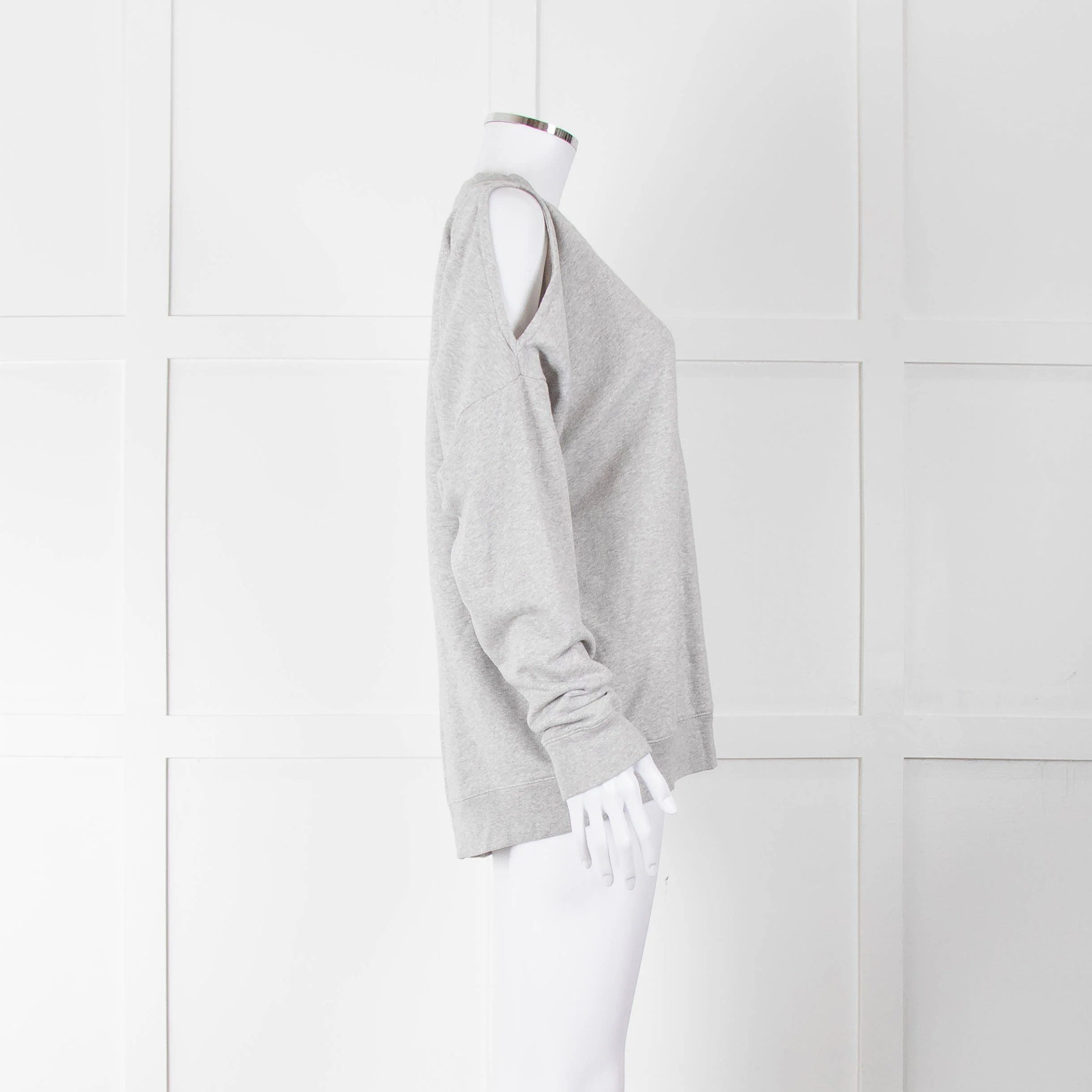 All Saints Grey Cotton Split Shoulder Detail Sweatshirt - Image 3