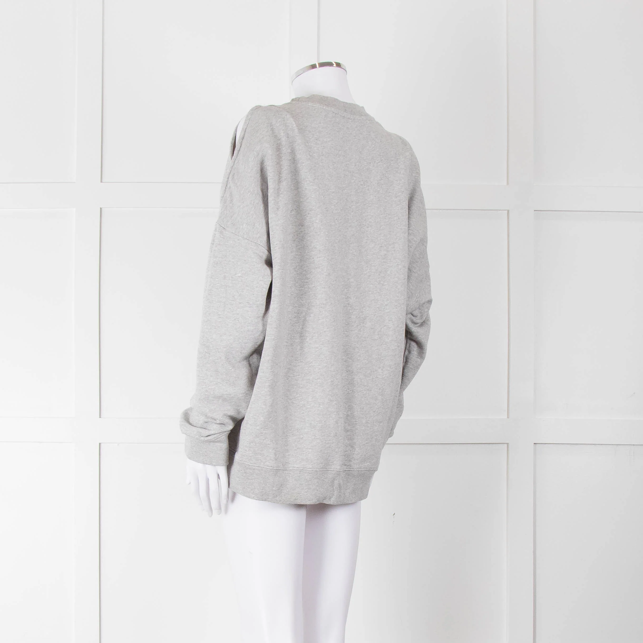 All Saints Grey Cotton Split Shoulder Detail Sweatshirt - Image 6