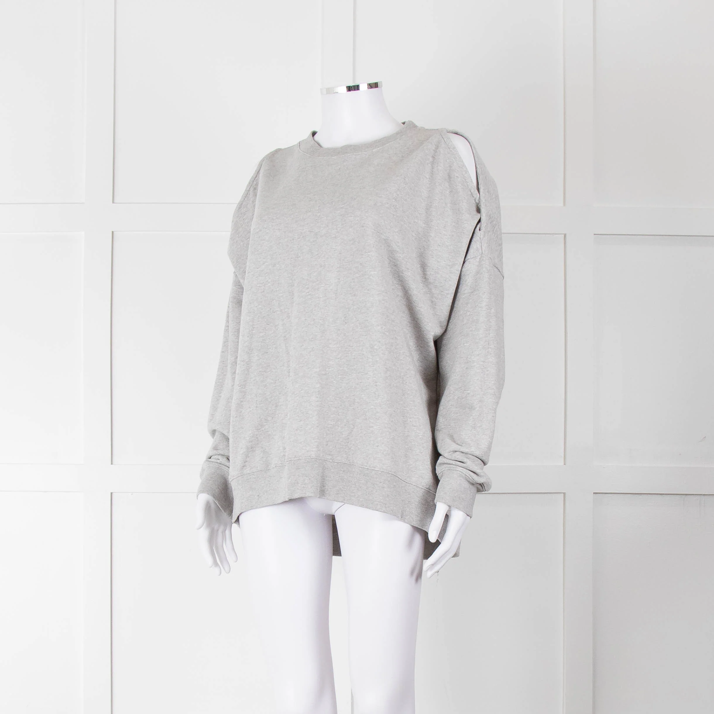 All Saints Grey Cotton Split Shoulder Detail Sweatshirt - Image 8