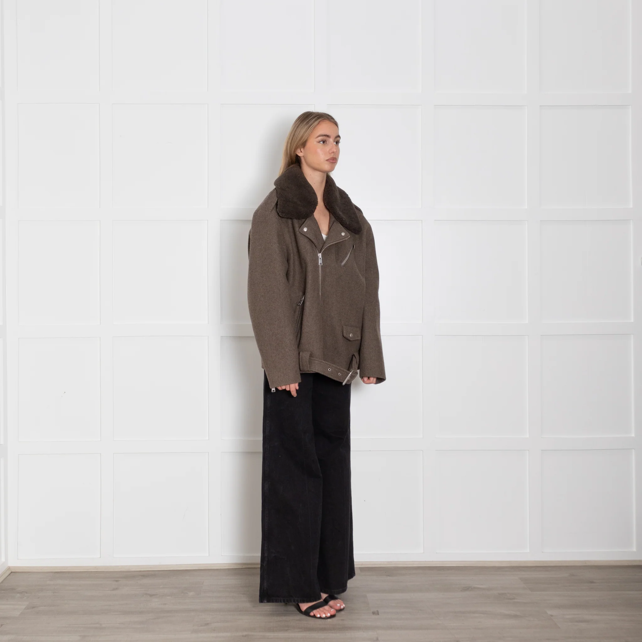All Saints Mard Brown Wool Blend Biker Jacket - Image 7