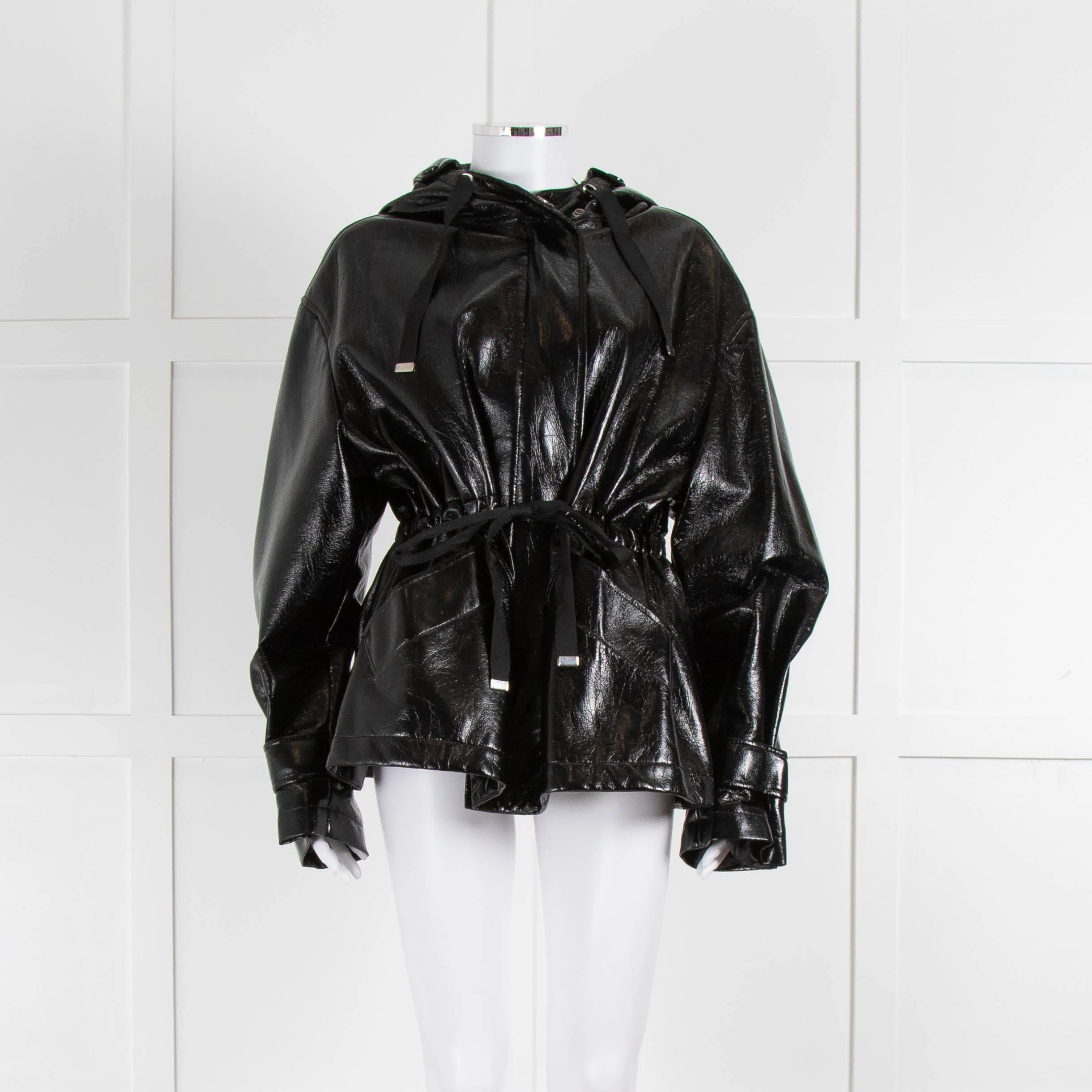 All Saints Wet Look Crinkle Hooded Jacket - Image 2