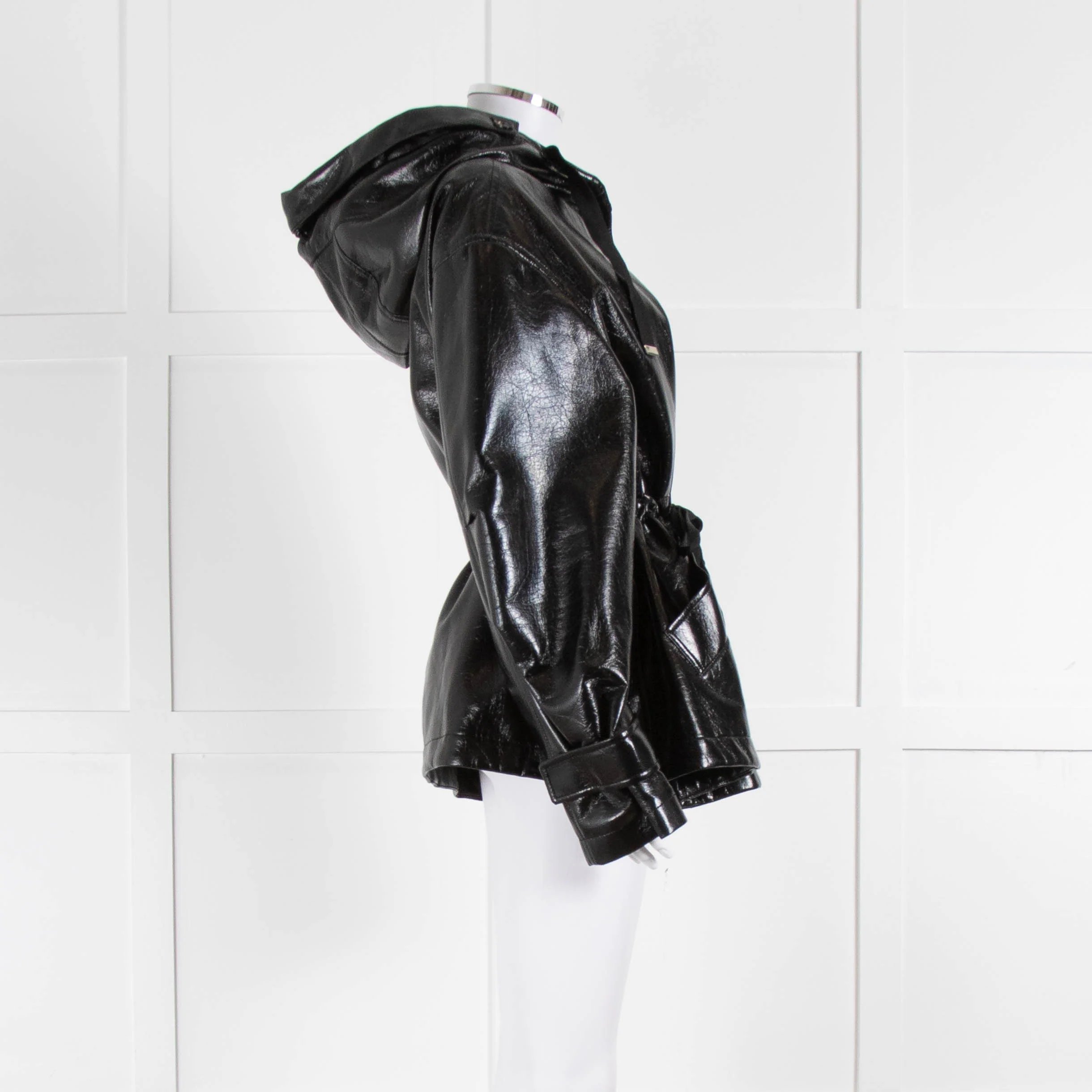 All Saints Wet Look Crinkle Hooded Jacket - Image 4