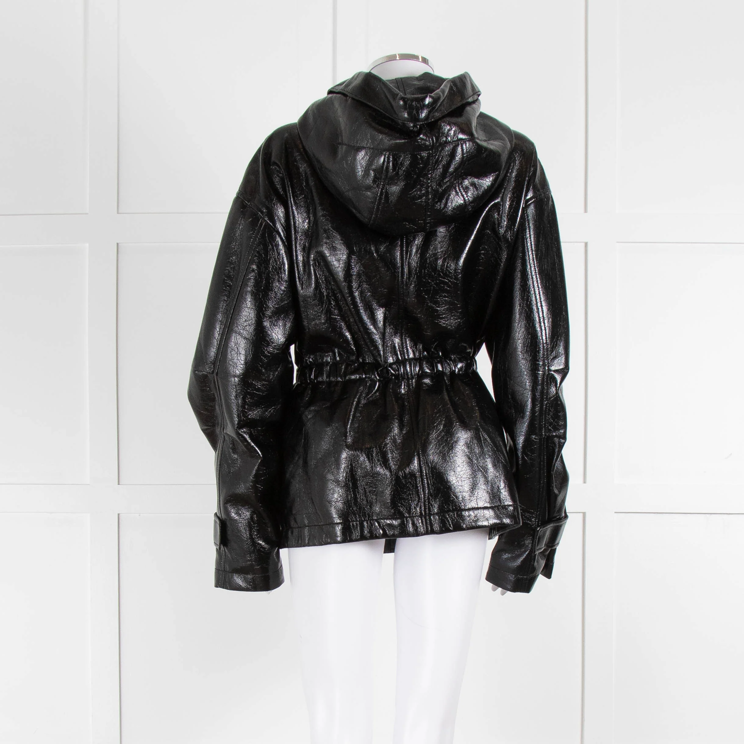 All Saints Wet Look Crinkle Hooded Jacket - Image 6