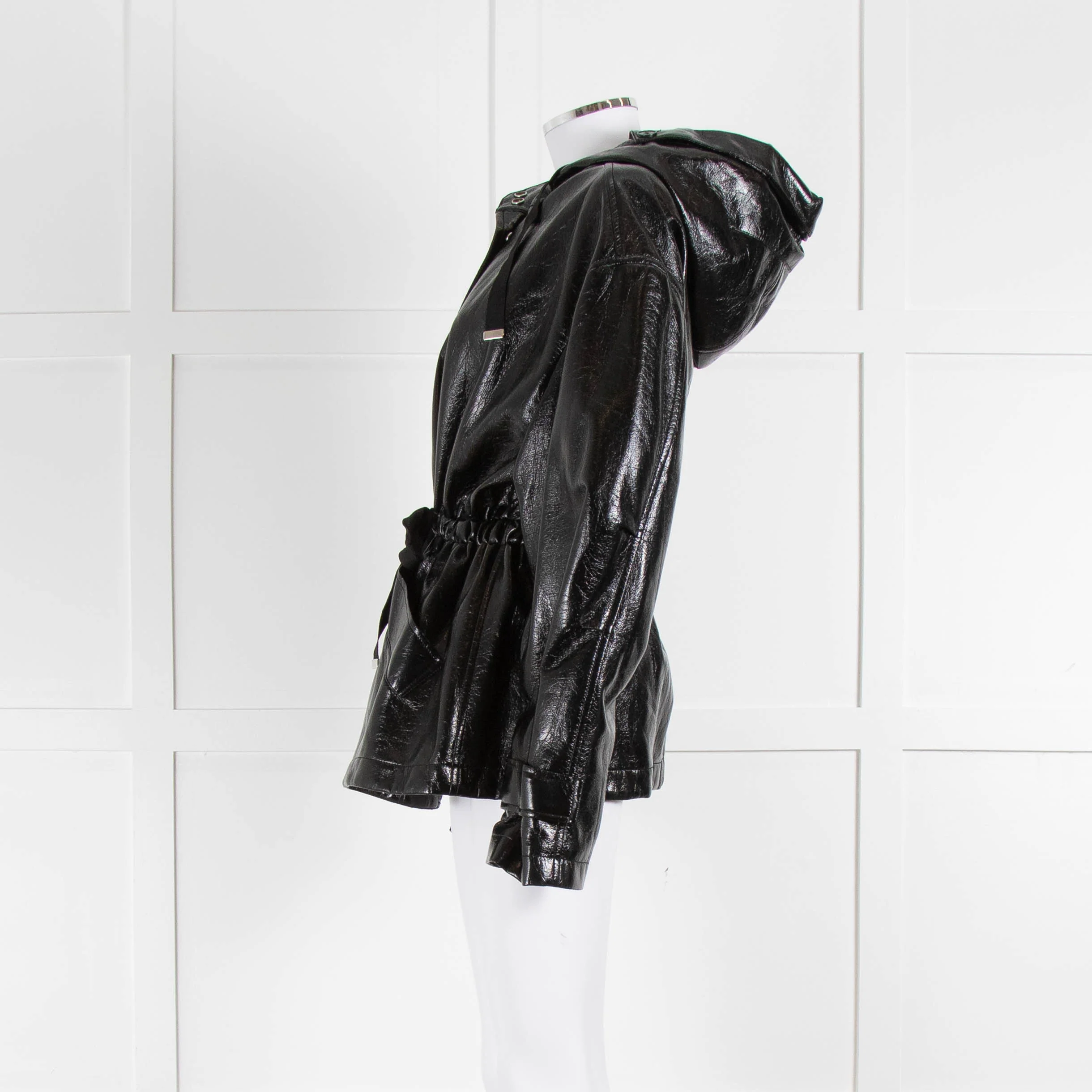 All Saints Wet Look Crinkle Hooded Jacket - Image 8