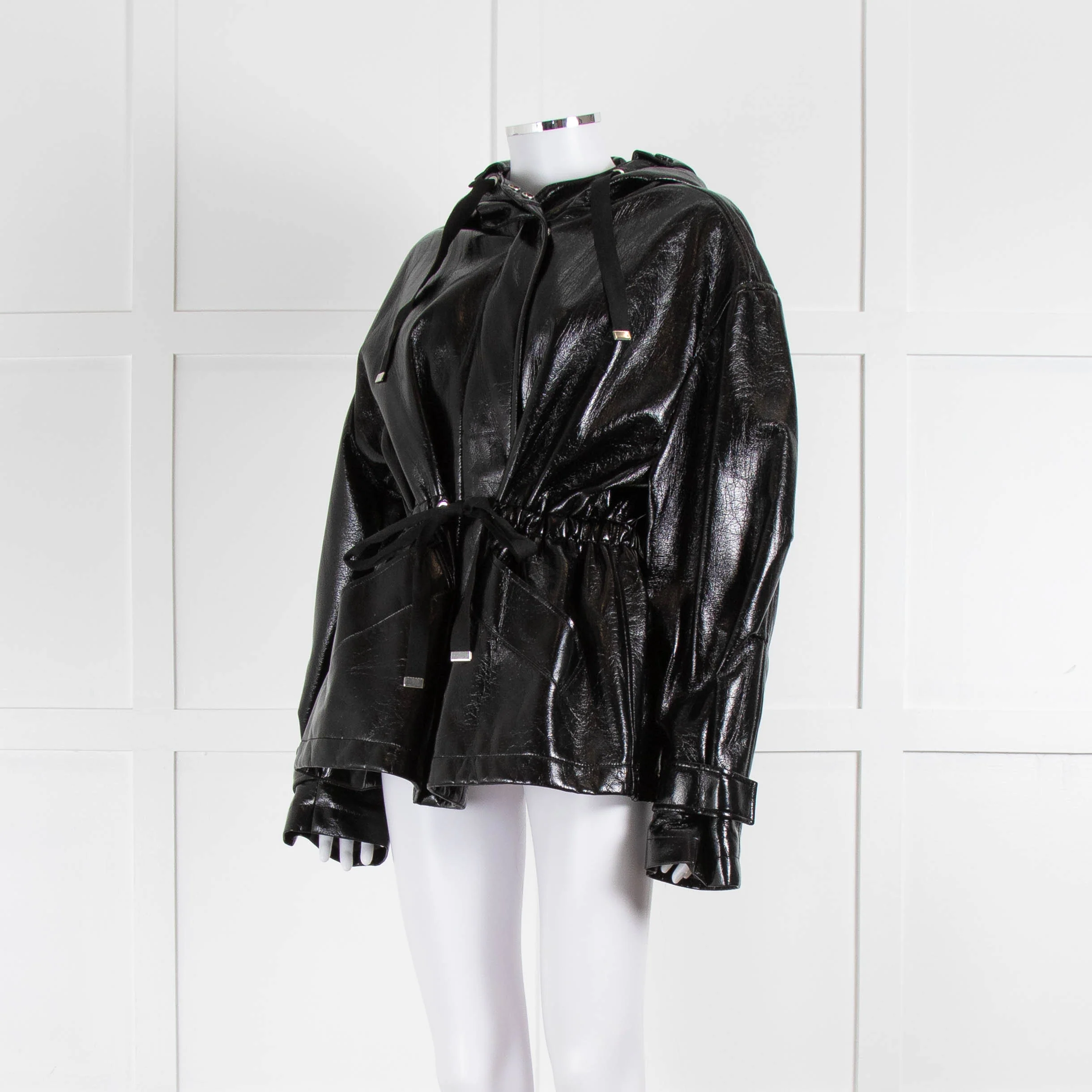 All Saints Wet Look Crinkle Hooded Jacket - Image 9