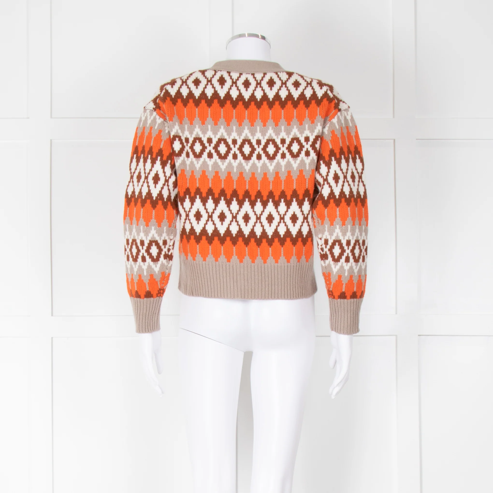 Allude Beige Orange Intarsia-Knit Cashmere Blend Cropped Cardigan - Image 3