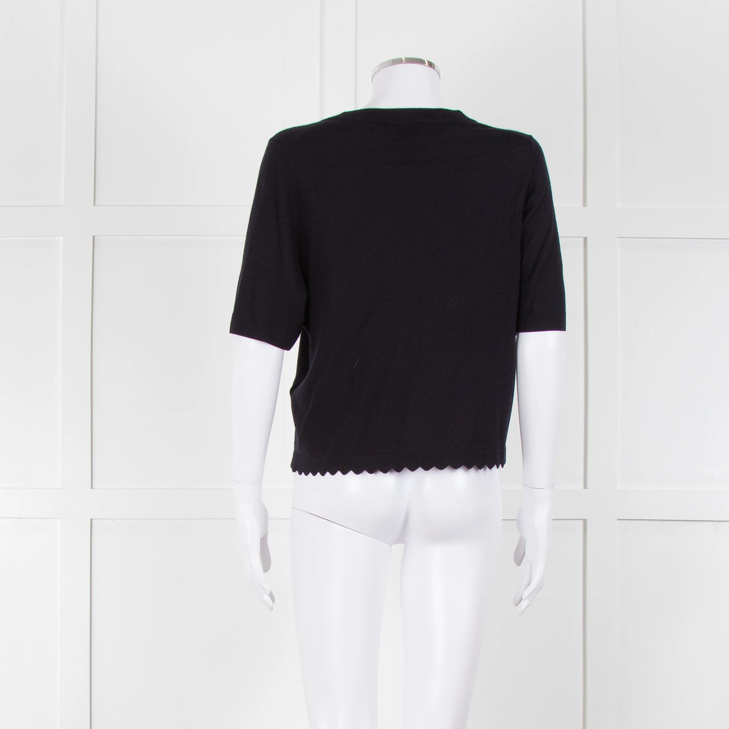 Allude Navy Fine Knit Short Sleeve Scallop Hem Top - Image 5