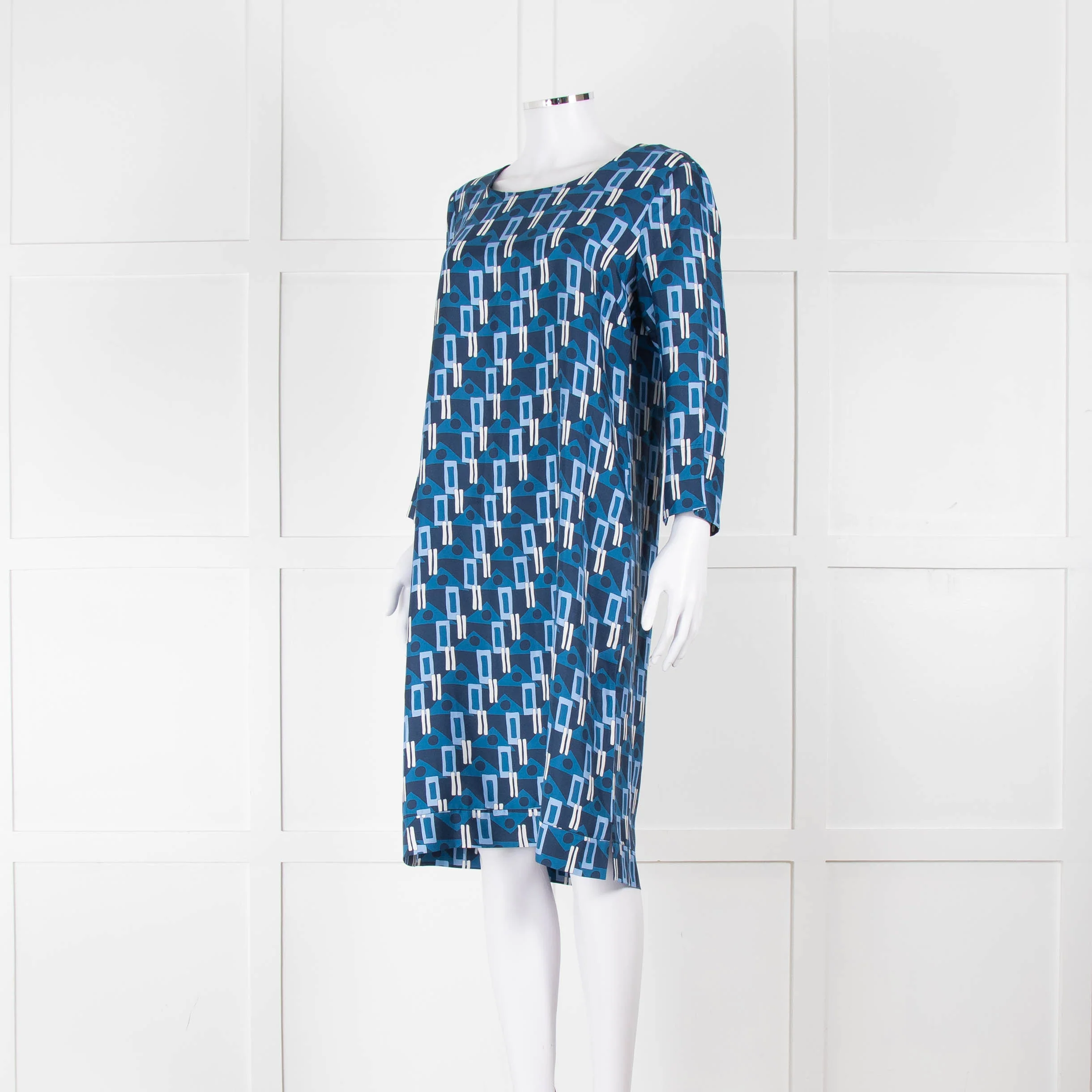 Altea Blue Geometric Print Shift Dress - Image 8