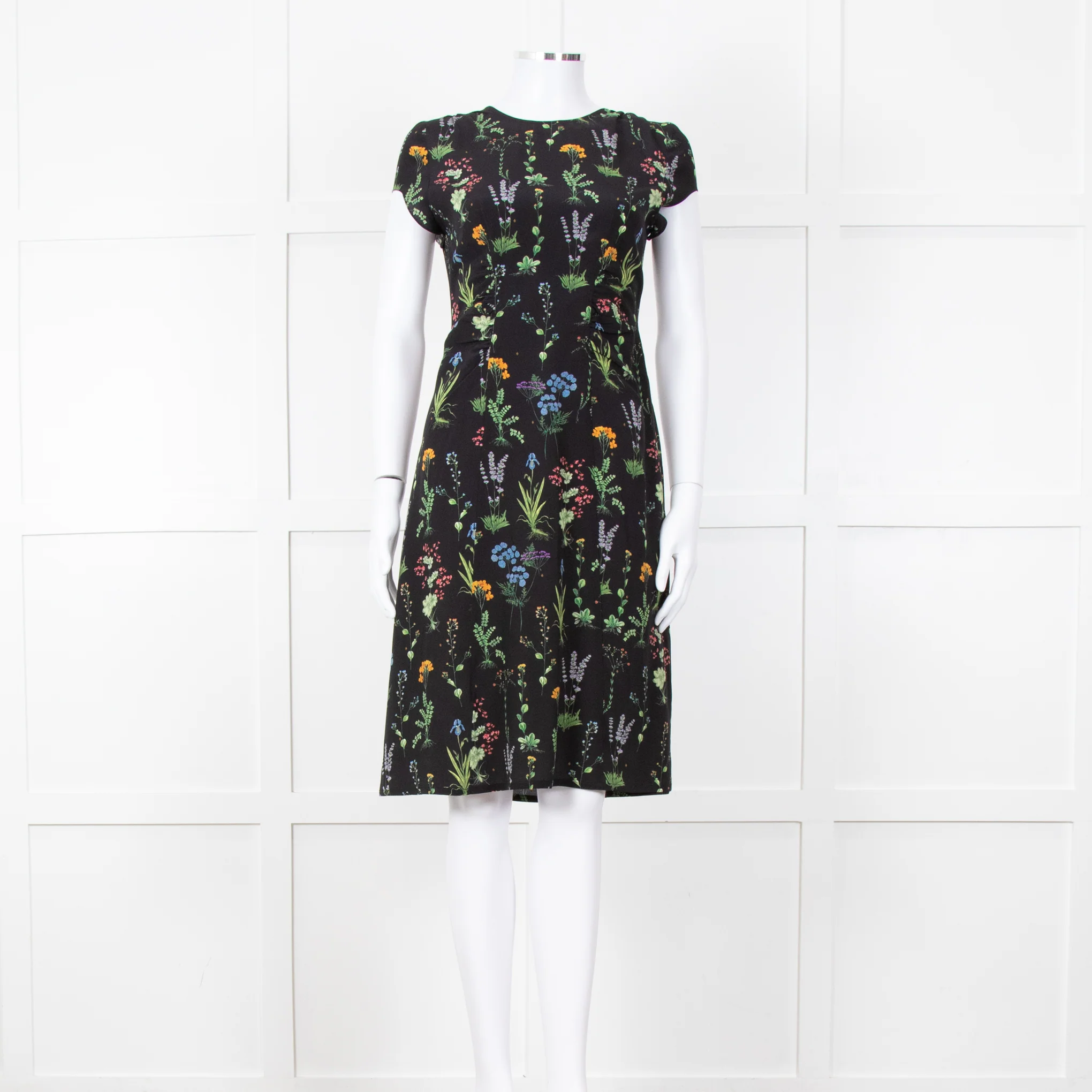 Altuzarra Black Green Yellow Floral Short Sleeve Dress