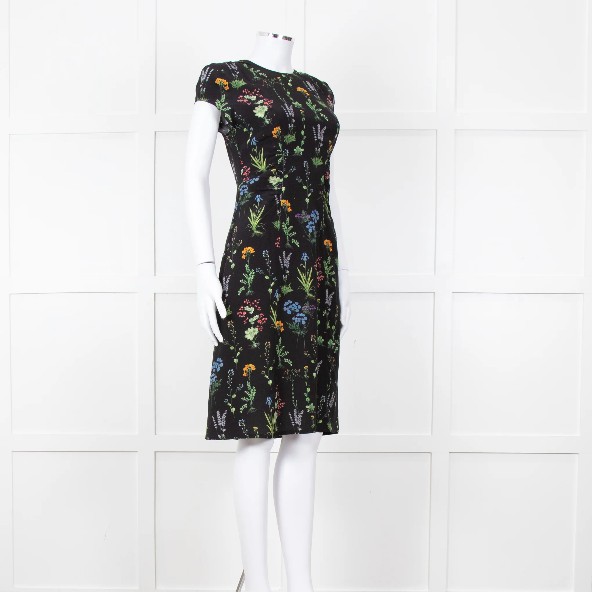 Altuzarra Black Green Yellow Floral Short Sleeve Dress - Image 2