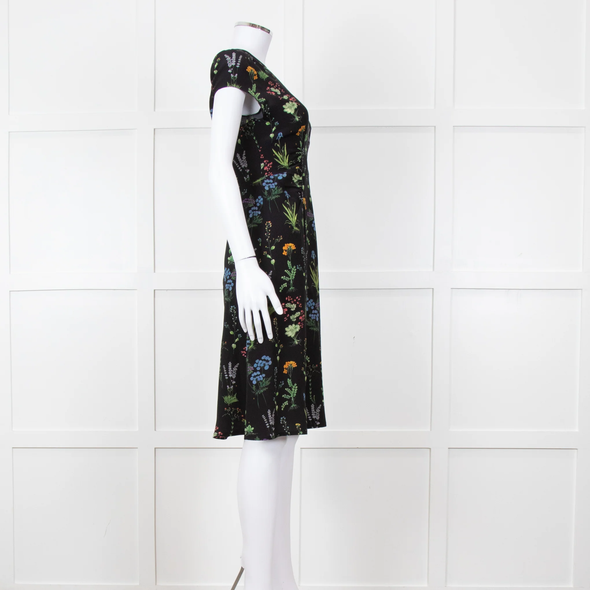 Altuzarra Black Green Yellow Floral Short Sleeve Dress - Image 3