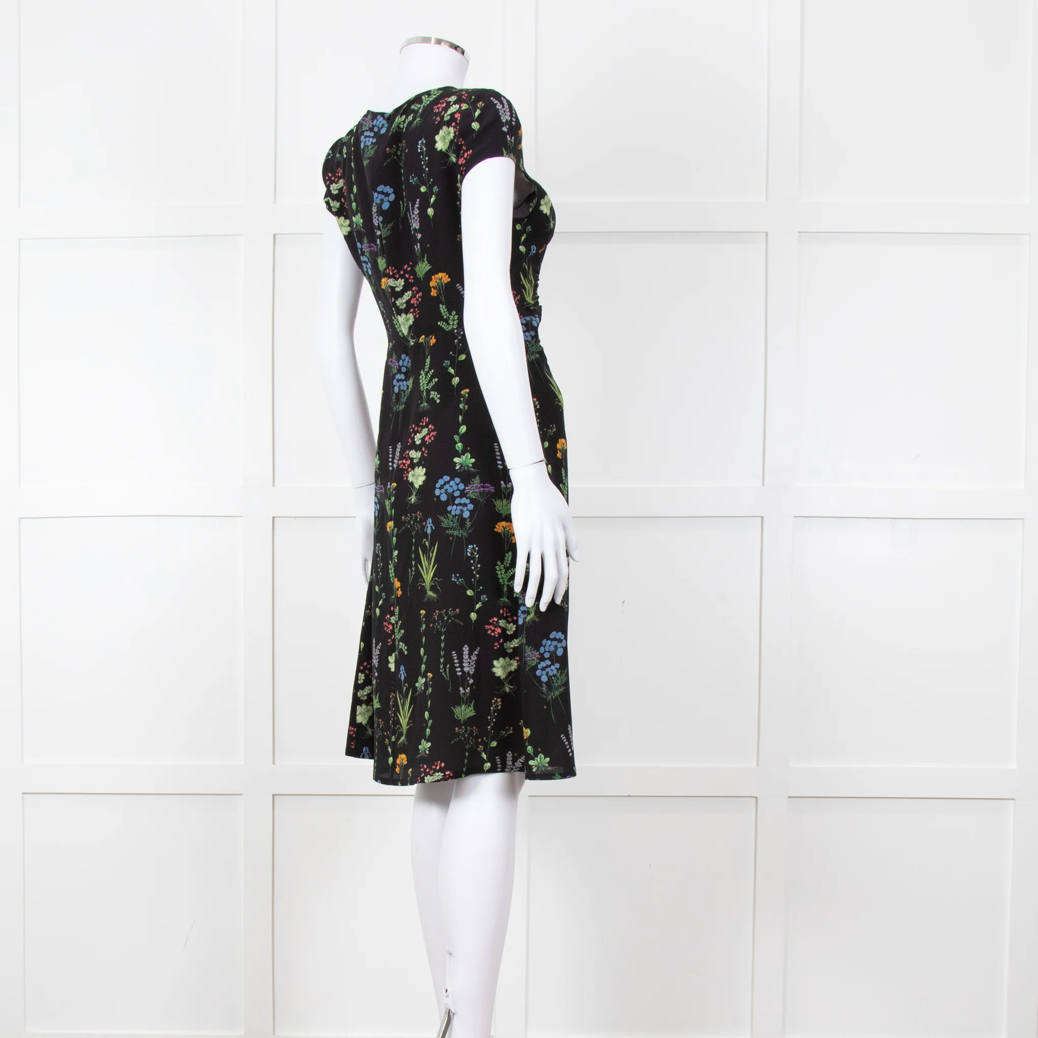 Altuzarra Black Green Yellow Floral Short Sleeve Dress - Image 4