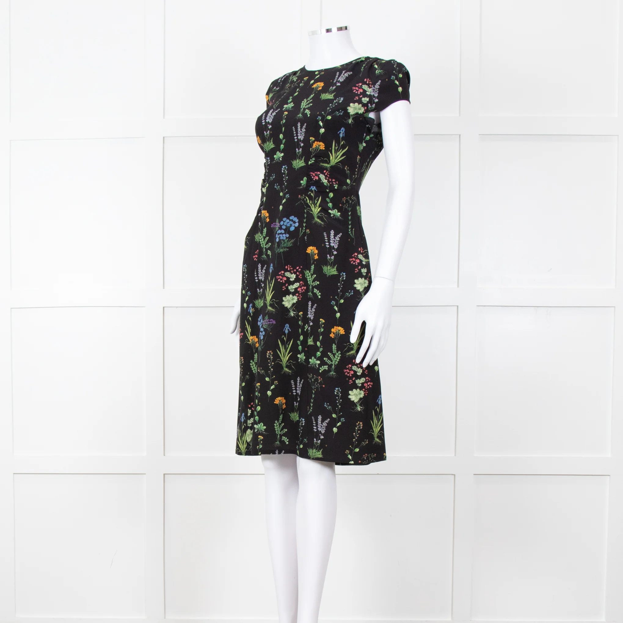 Altuzarra Black Green Yellow Floral Short Sleeve Dress - Image 8