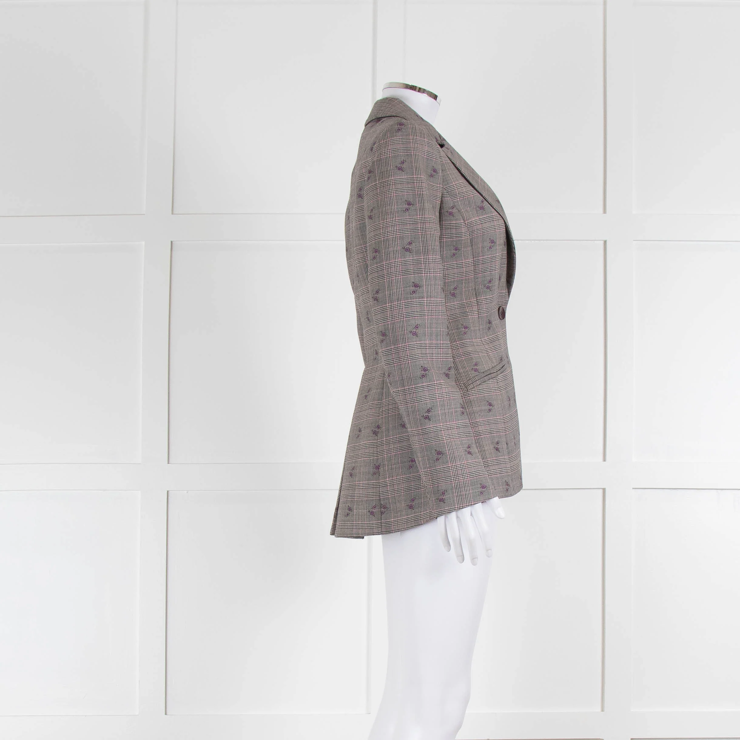 Altuzarra Grey Pink Check Floral Motif Blazer Jacket - Image 5