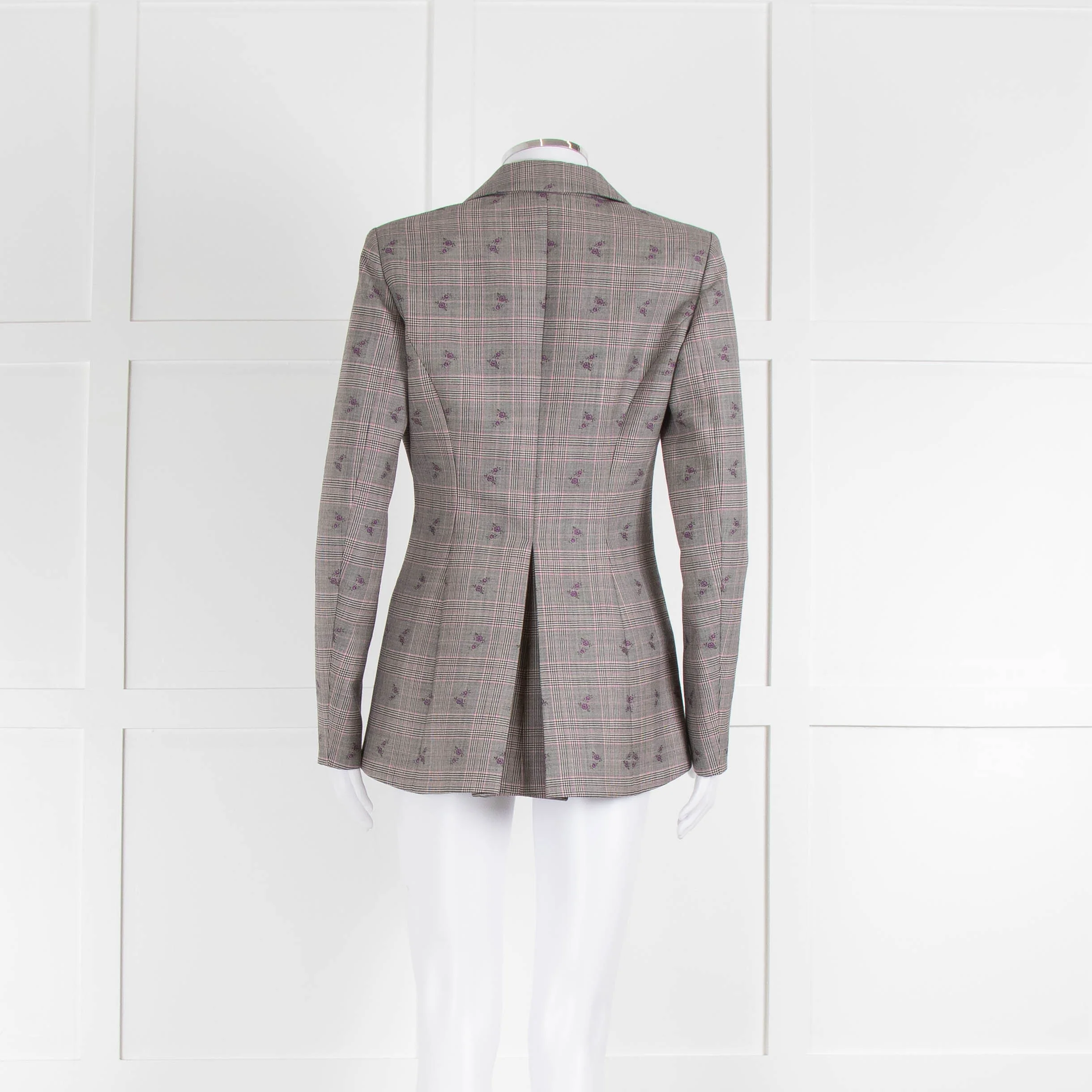 Altuzarra Grey Pink Check Floral Motif Blazer Jacket - Image 6