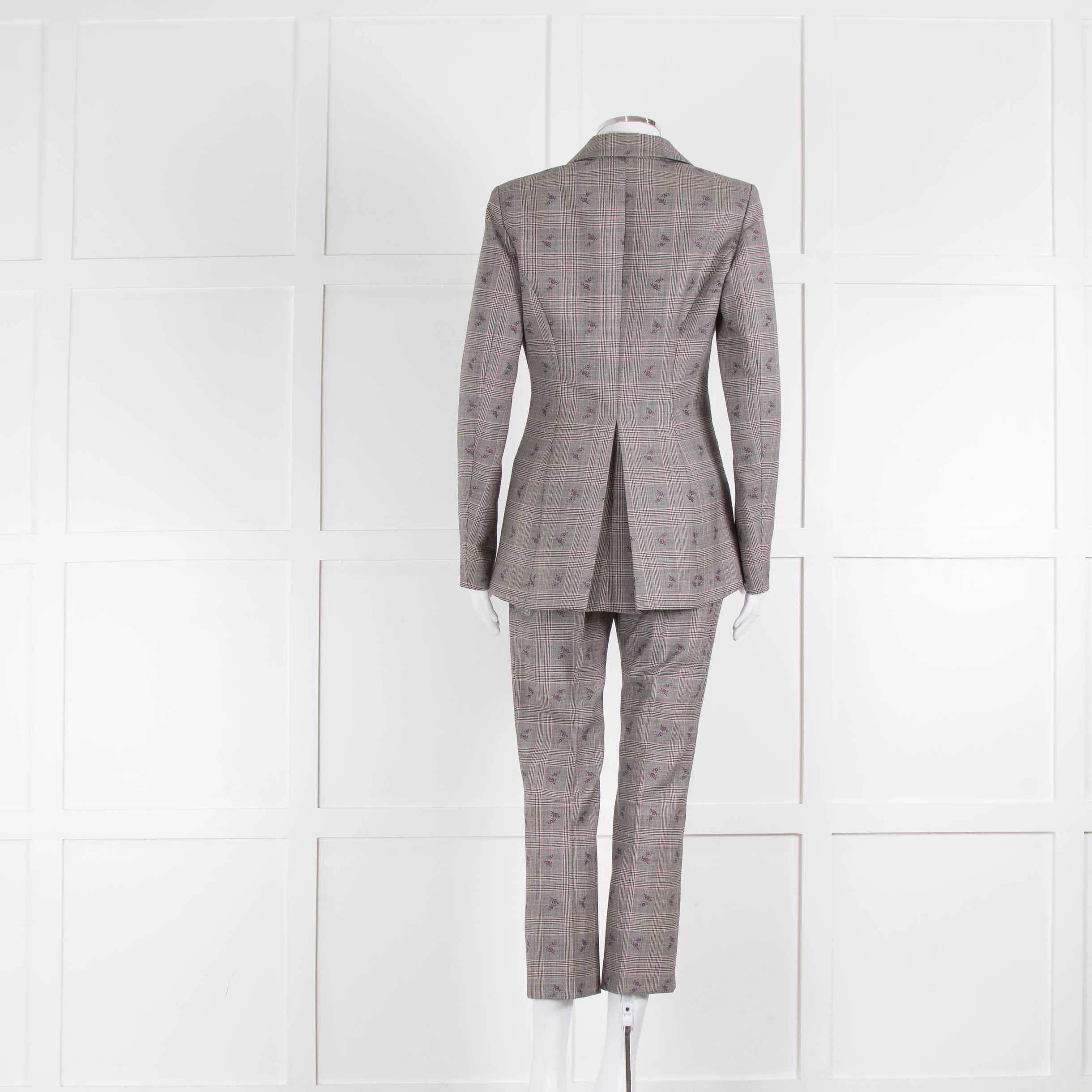 Altuzarra Grey Pink Check Floral Motif Trousers - Image 5