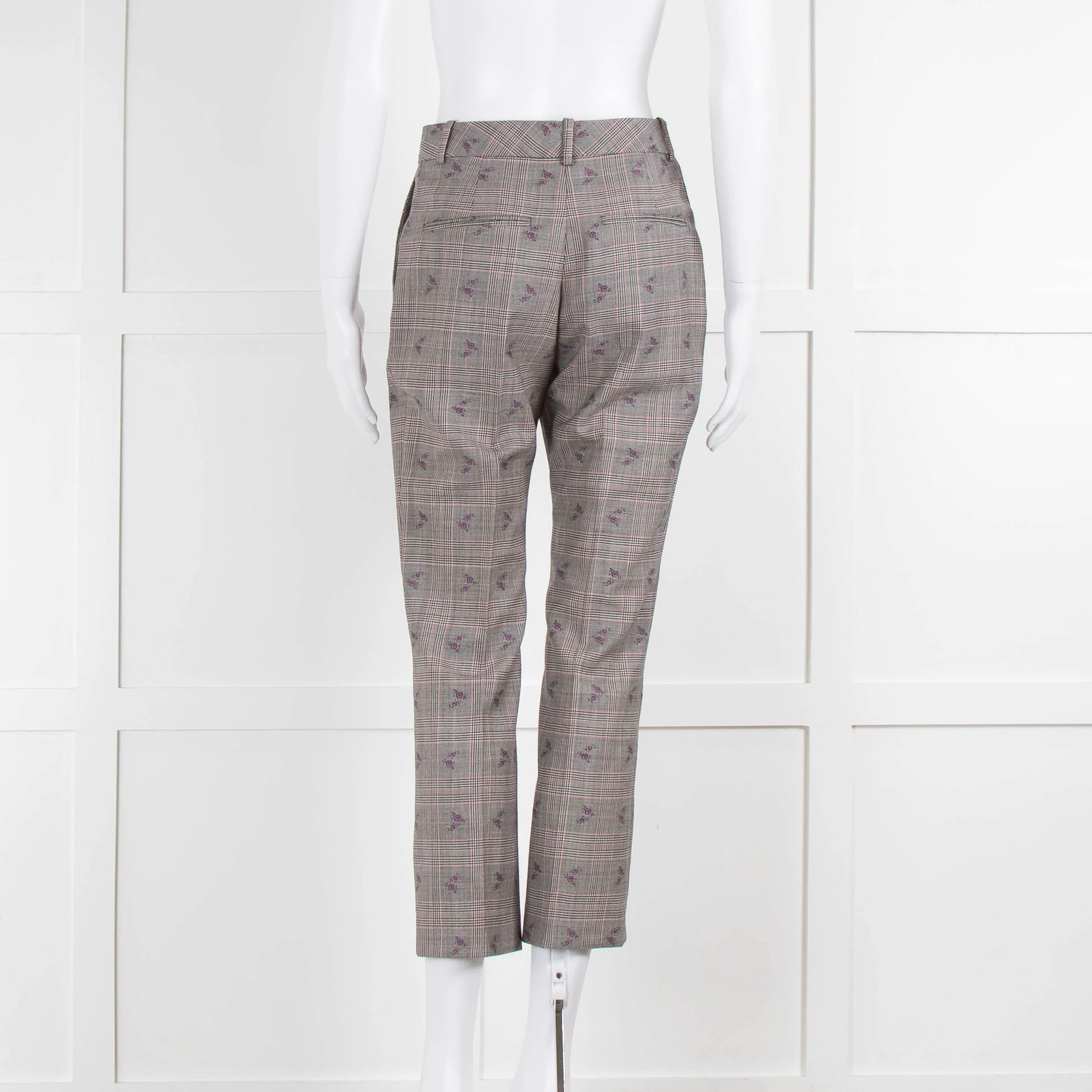 Altuzarra Grey Pink Check Floral Motif Trousers - Image 6