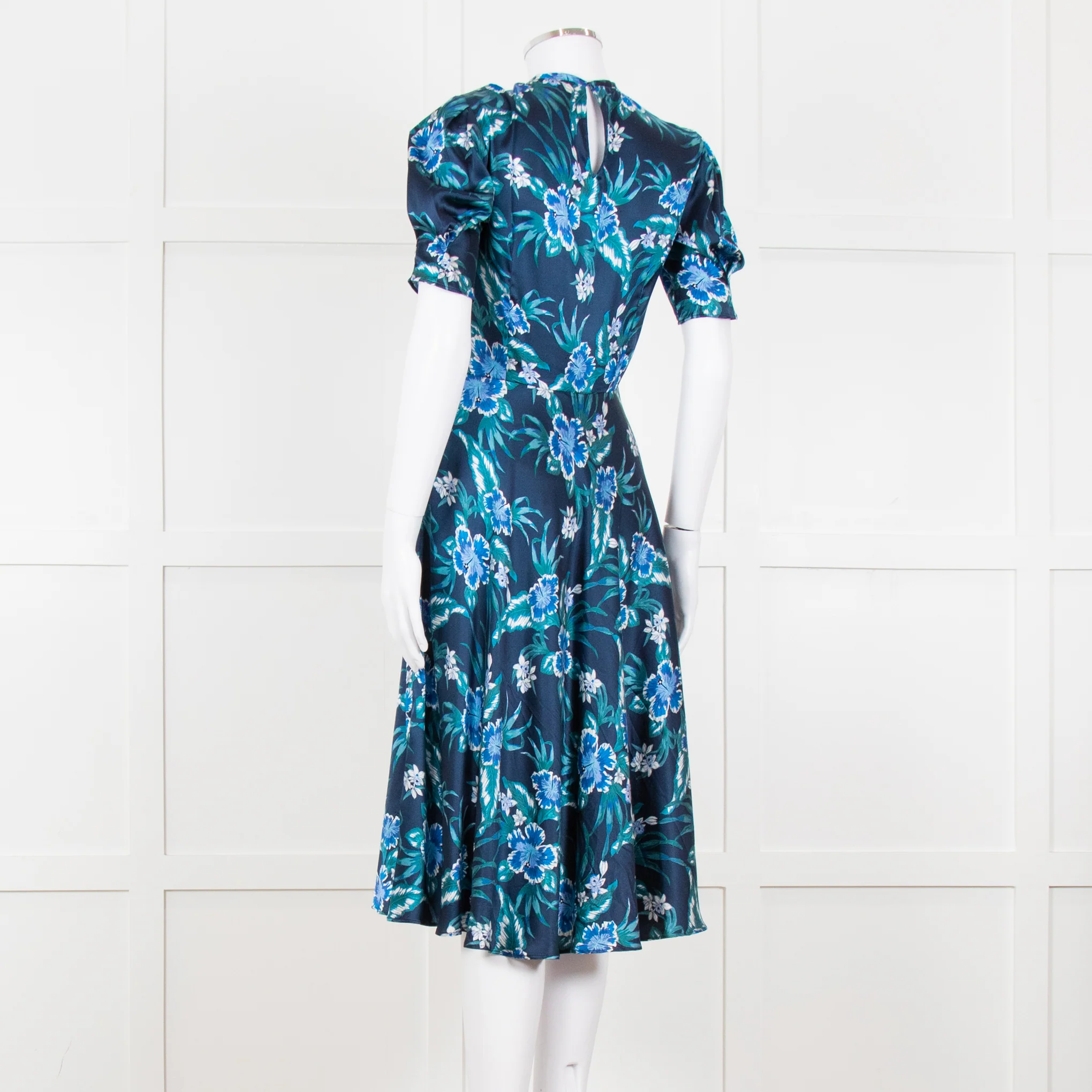 Altuzarra Navy Blue White Floral Silk Satin Dress - Image 4