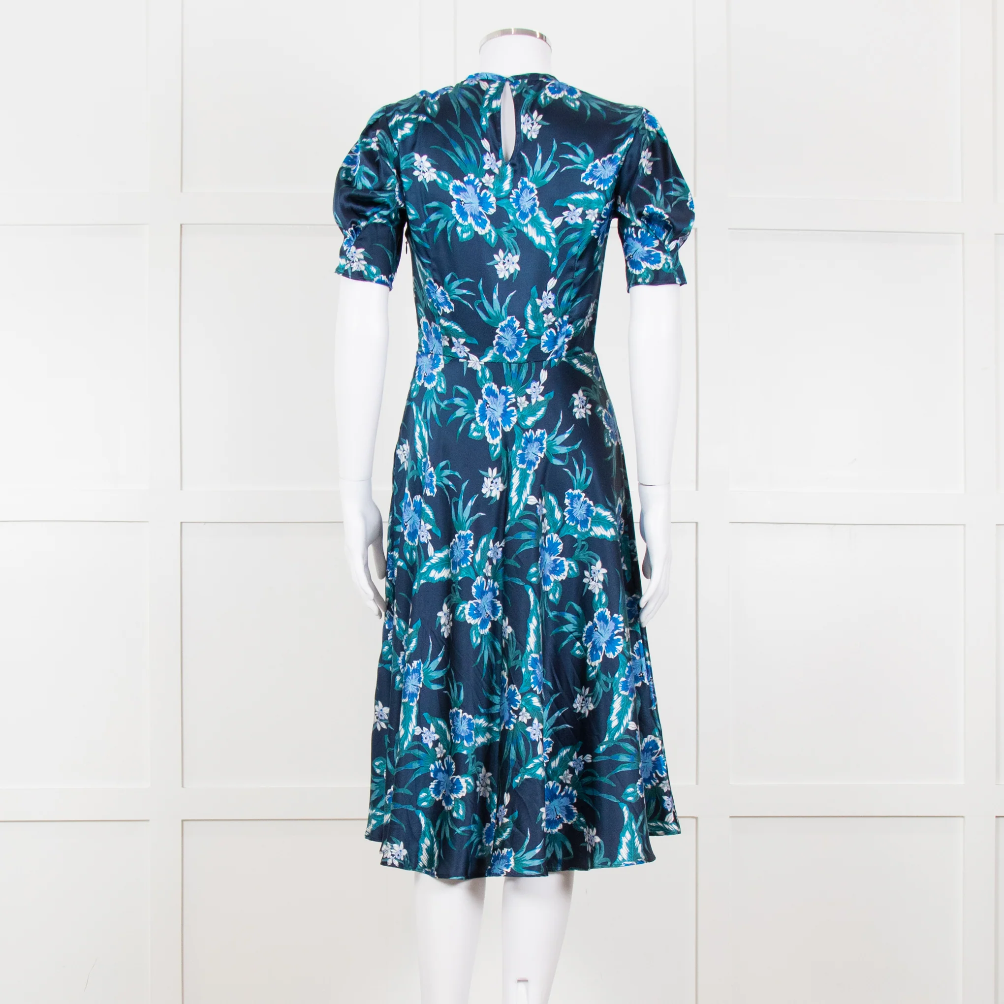Altuzarra Navy Blue White Floral Silk Satin Dress - Image 5