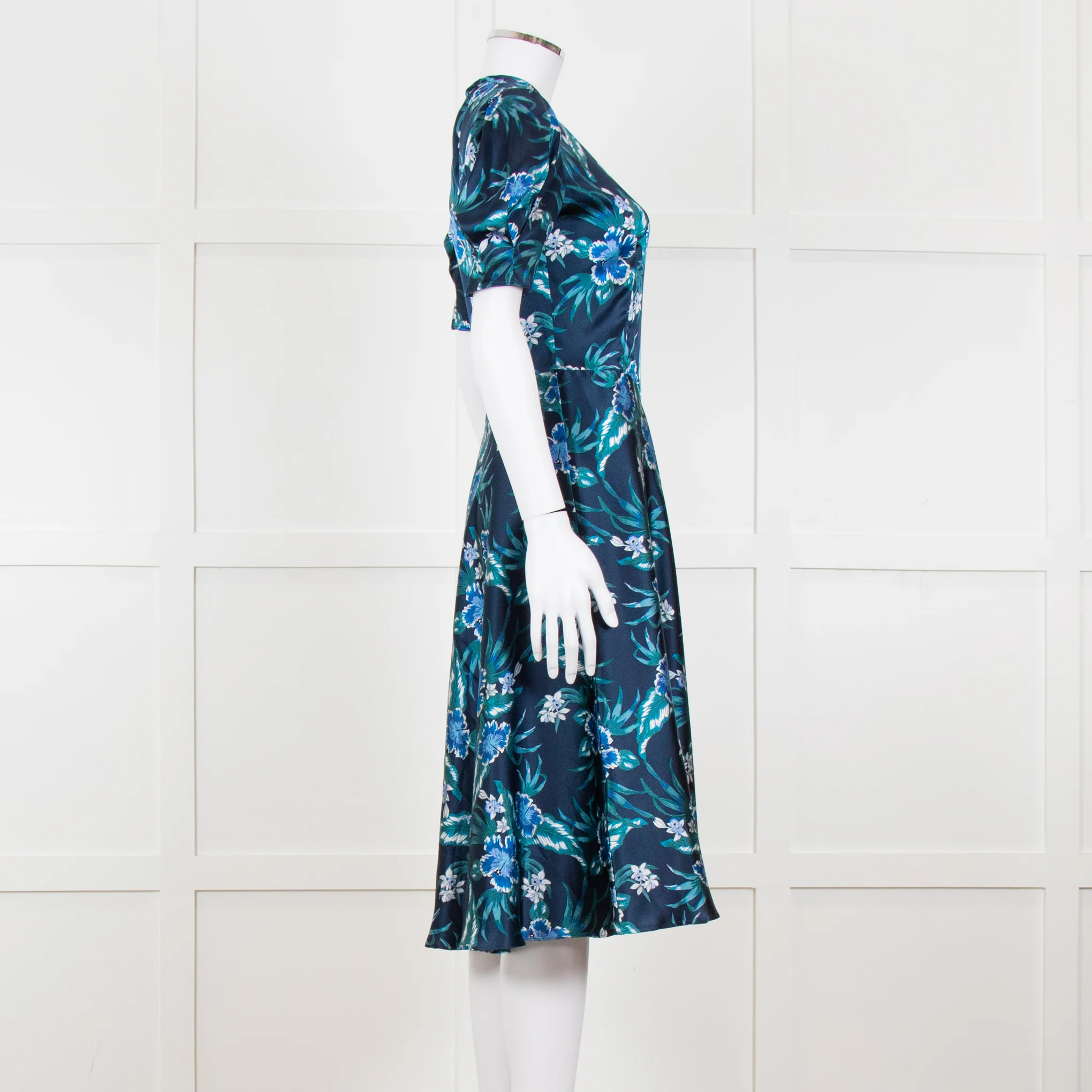 Altuzarra Navy Blue White Floral Silk Satin Dress - Image 7
