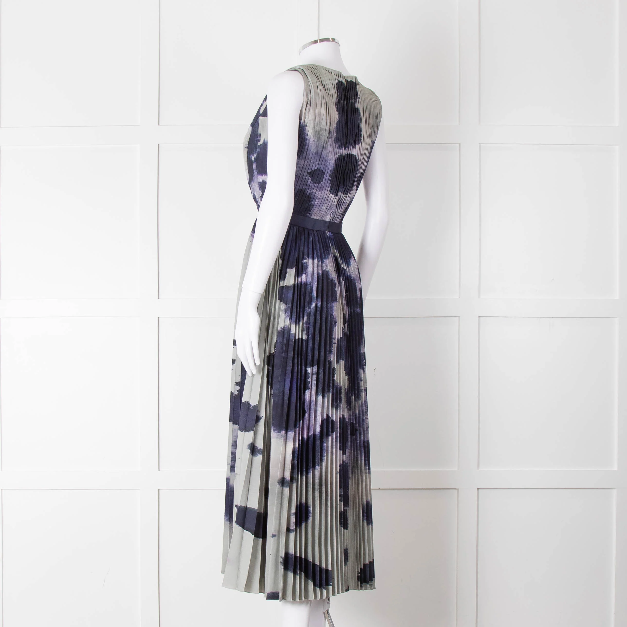 Altuzarra Olive Green Navy Pleated Sleeveless Dress - Image 6