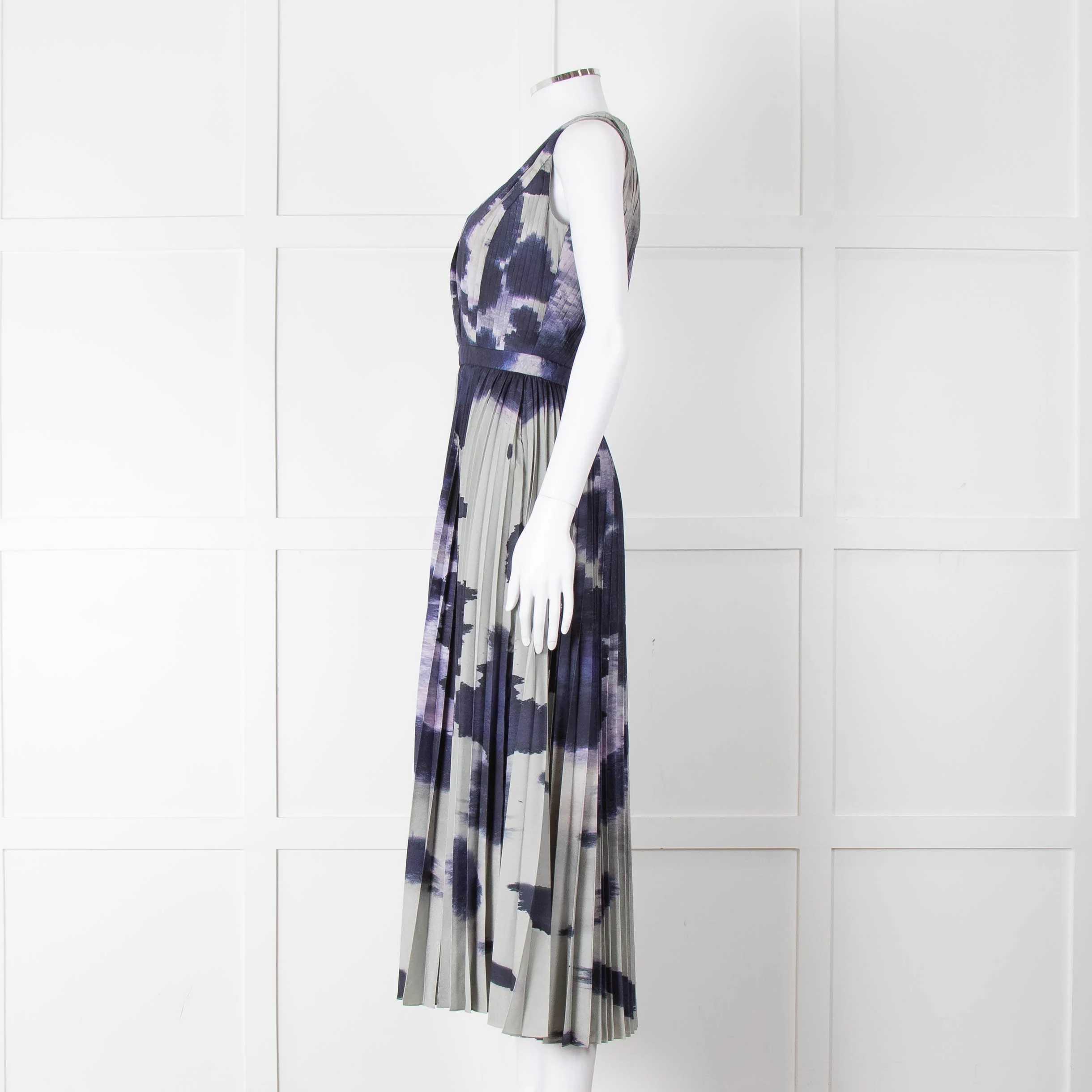Altuzarra Olive Green Navy Pleated Sleeveless Dress - Image 7