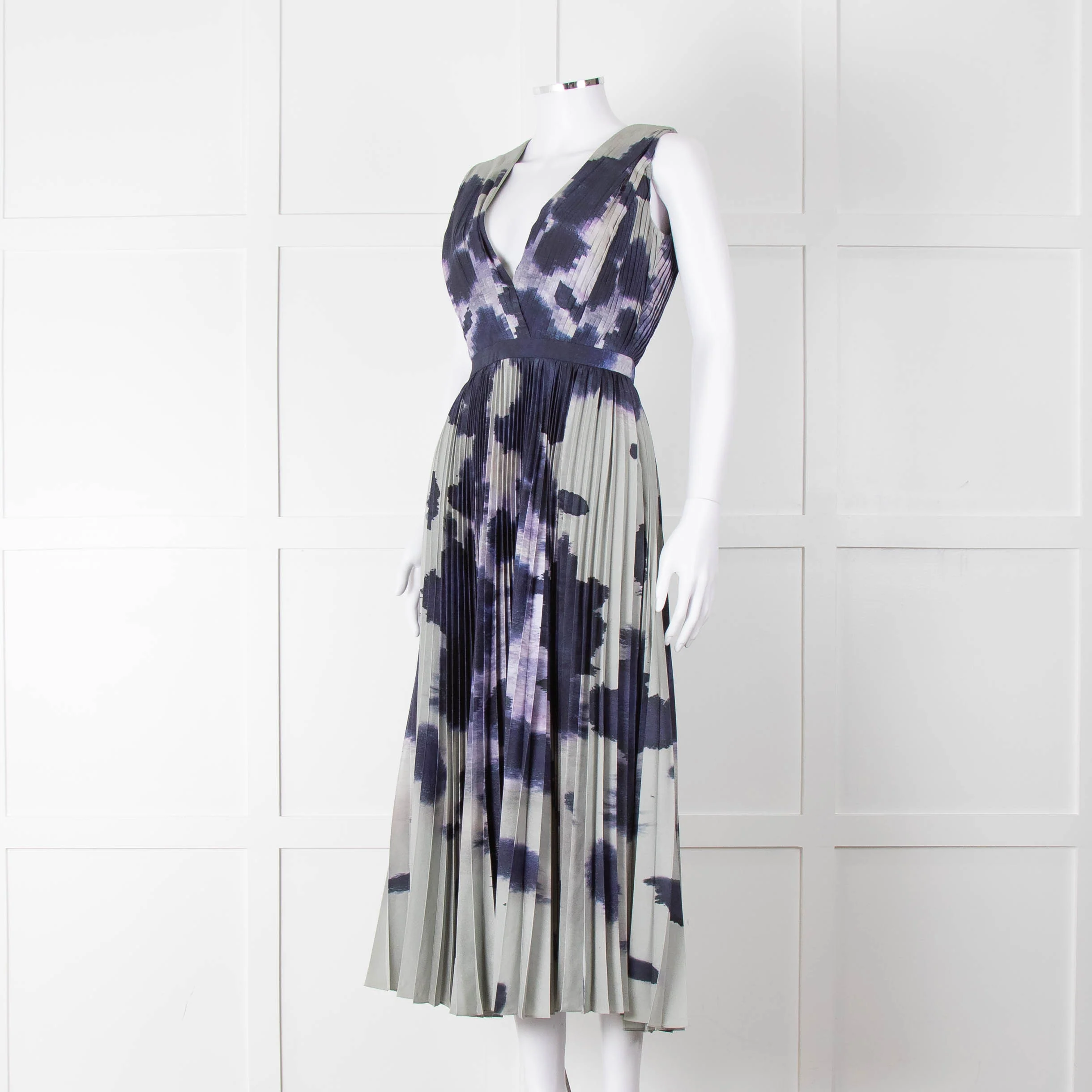 Altuzarra Olive Green Navy Pleated Sleeveless Dress - Image 8