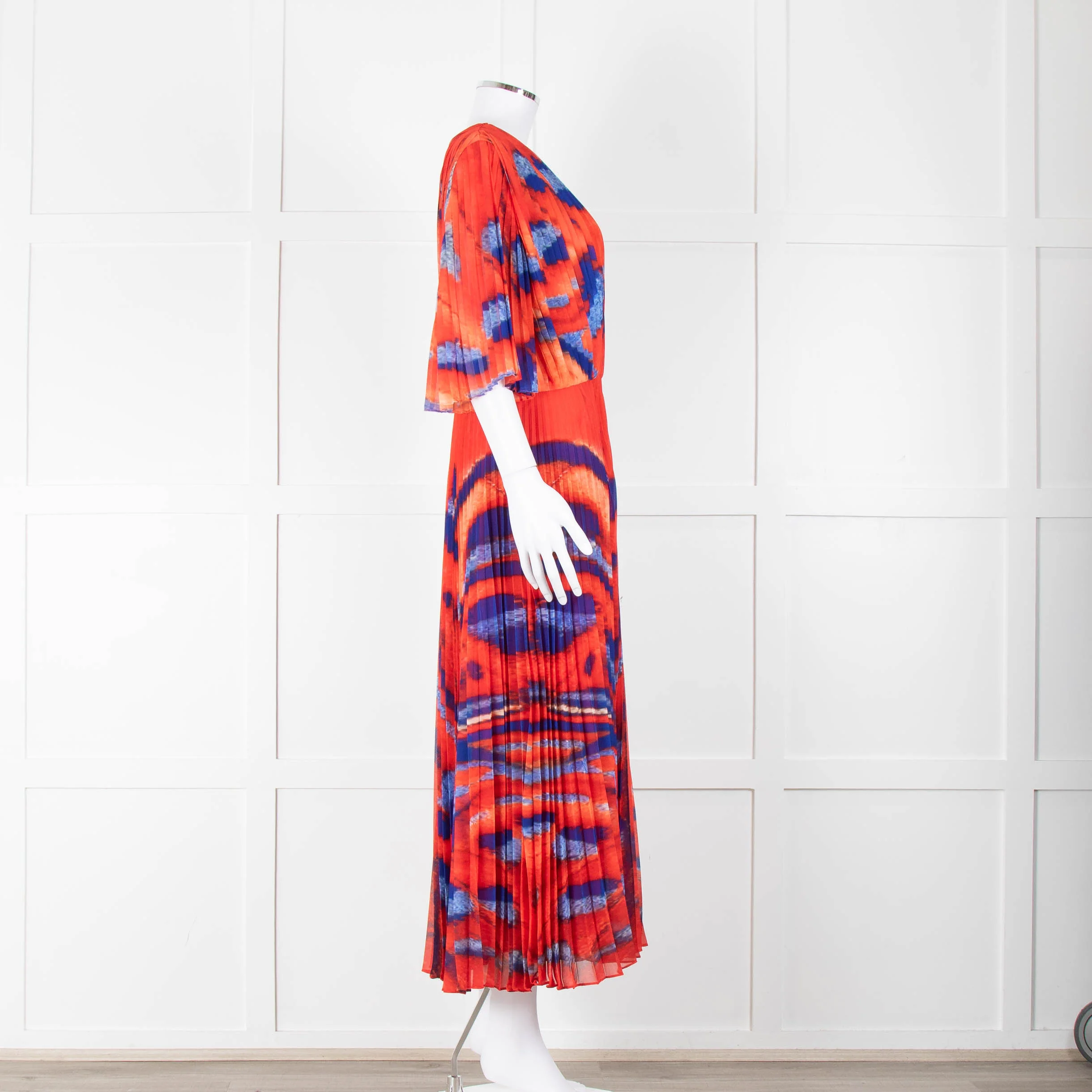 Altuzarra Orange Blue Pleated Short Sleeve Midi Dress - Image 3