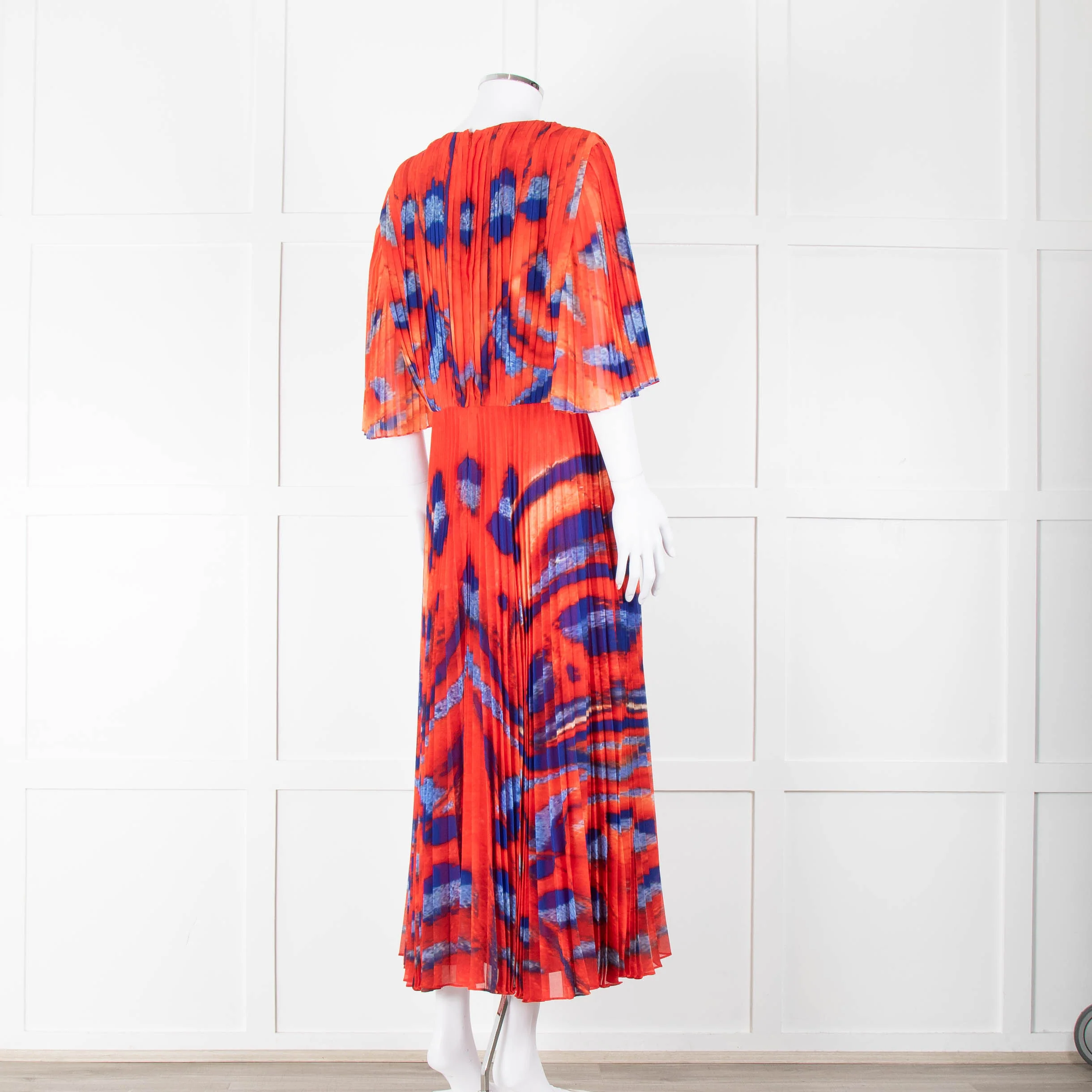 Altuzarra Orange Blue Pleated Short Sleeve Midi Dress - Image 4