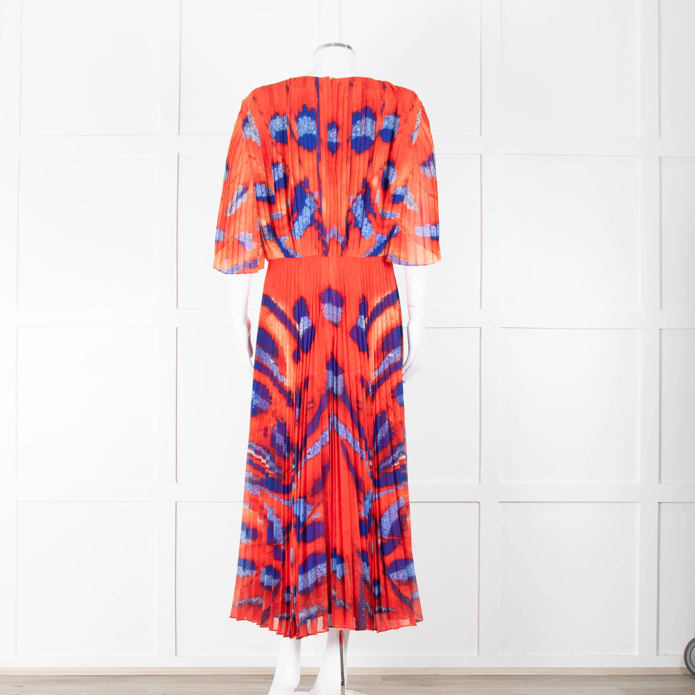 Altuzarra Orange Blue Pleated Short Sleeve Midi Dress - Image 5