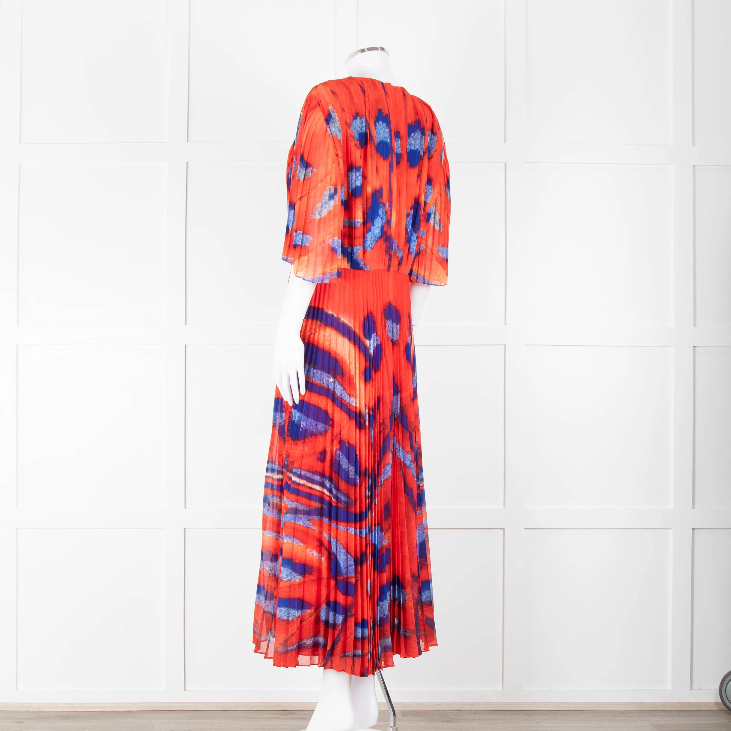 Altuzarra Orange Blue Pleated Short Sleeve Midi Dress - Image 6
