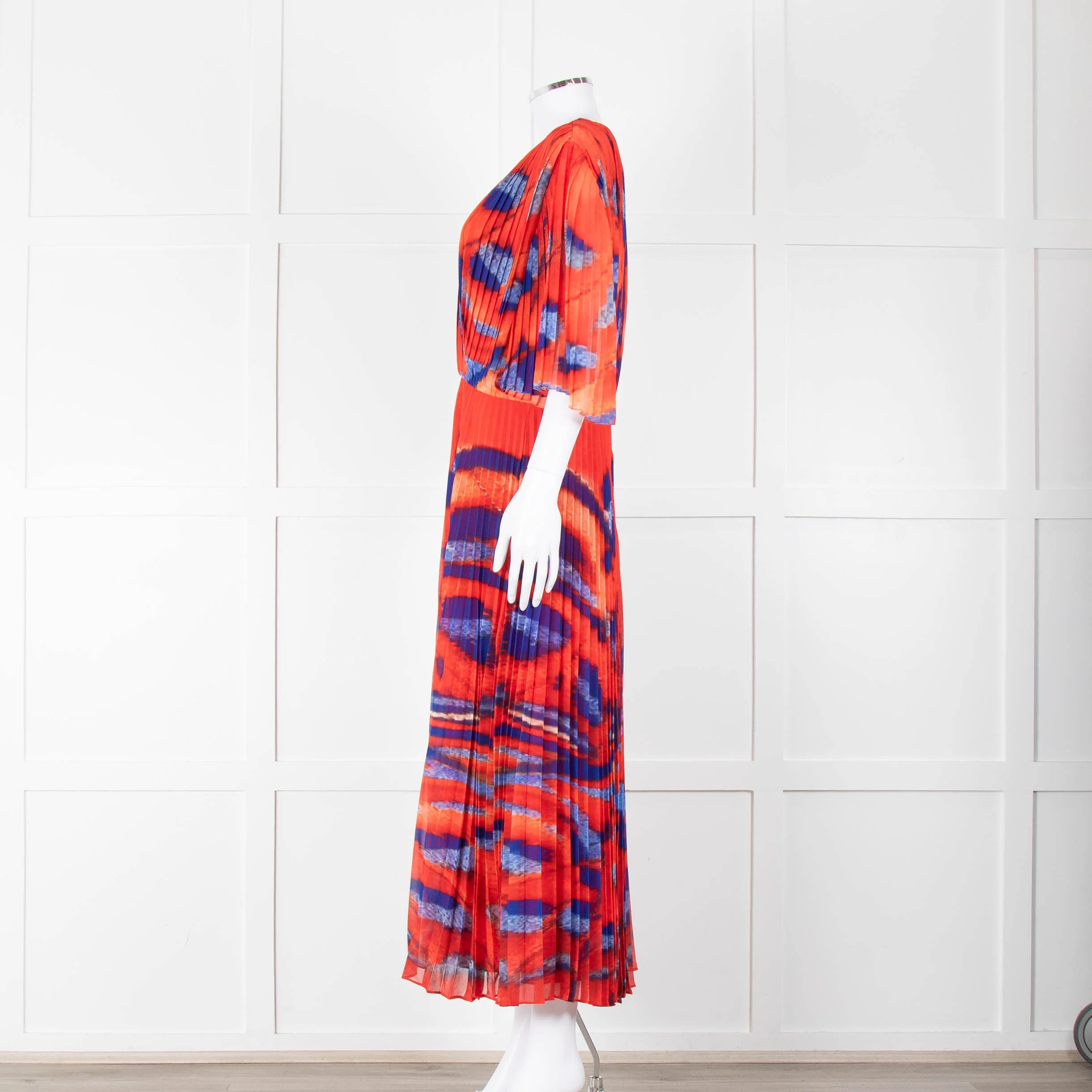 Altuzarra Orange Blue Pleated Short Sleeve Midi Dress - Image 7