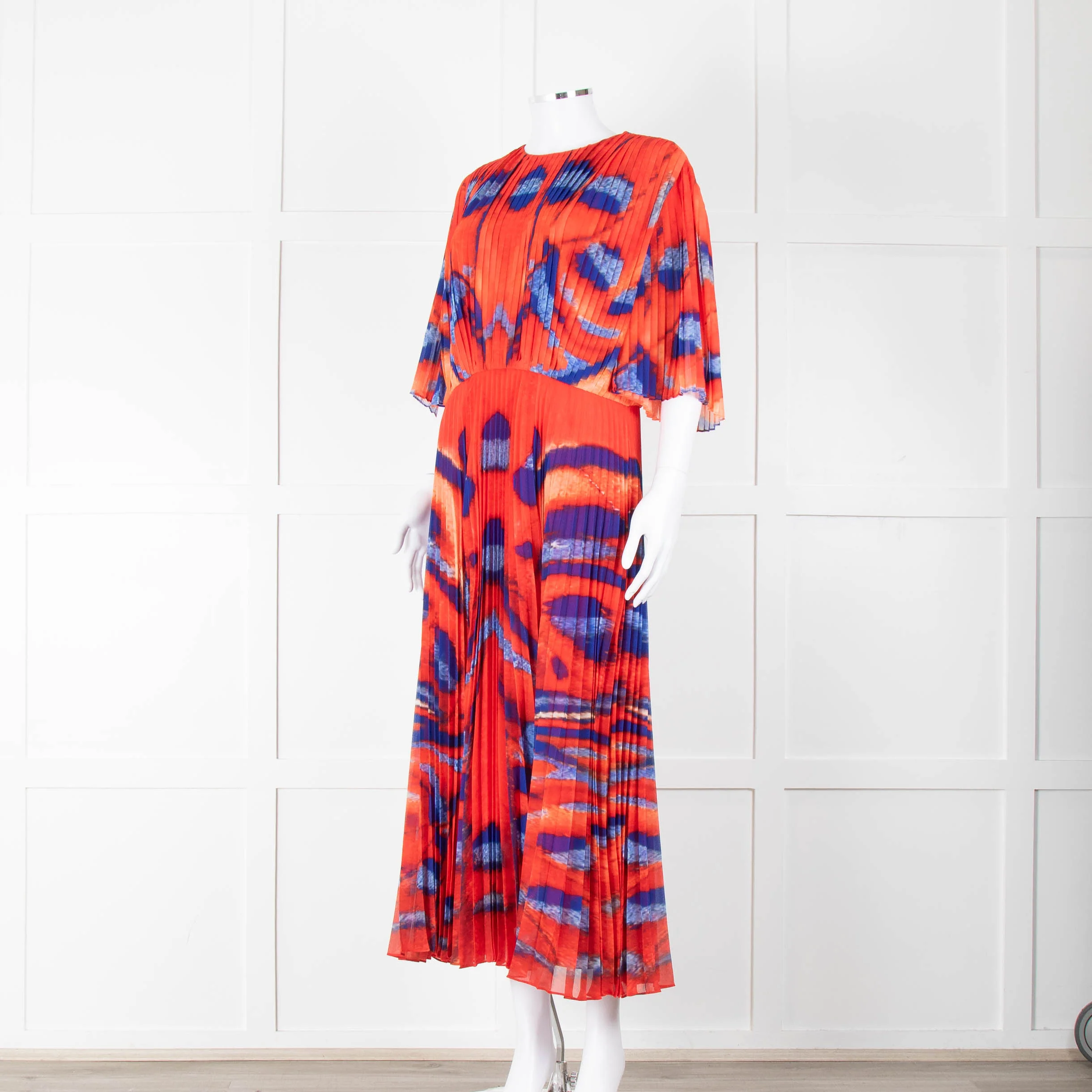 Altuzarra Orange Blue Pleated Short Sleeve Midi Dress - Image 8