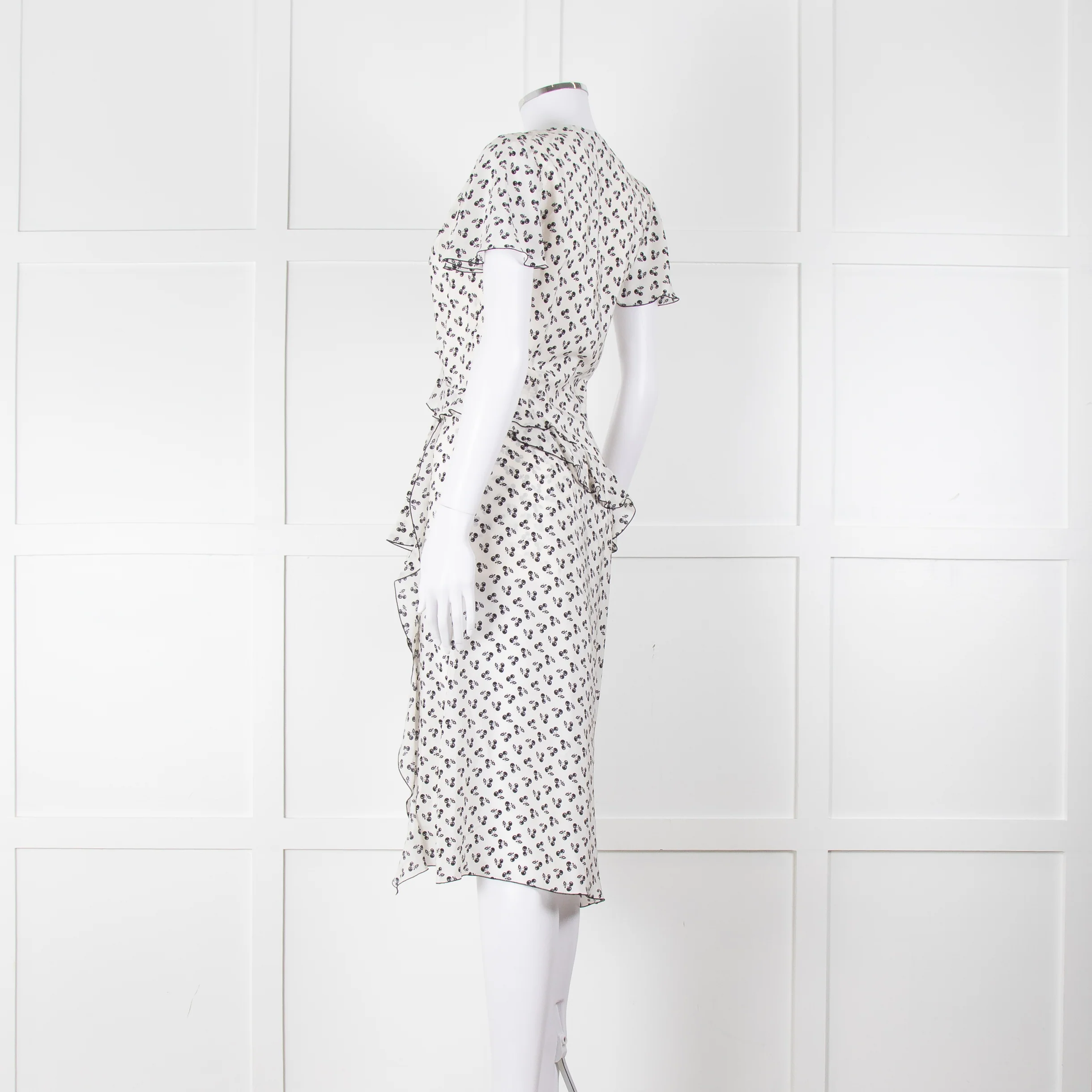 Altuzarra White Black Cherry Print Frill Trim Short Sleeve Dress - Image 6