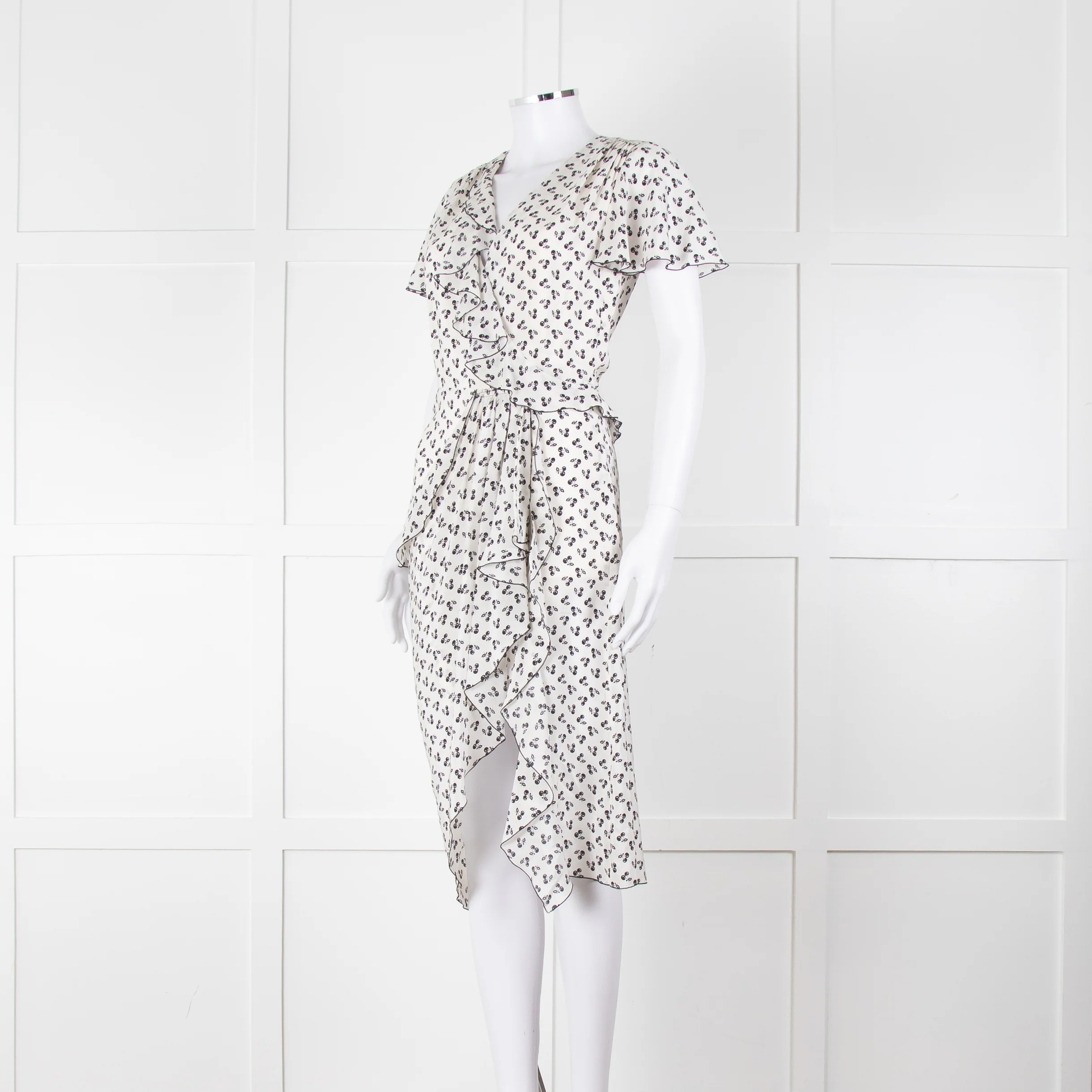 Altuzarra White Black Cherry Print Frill Trim Short Sleeve Dress - Image 8