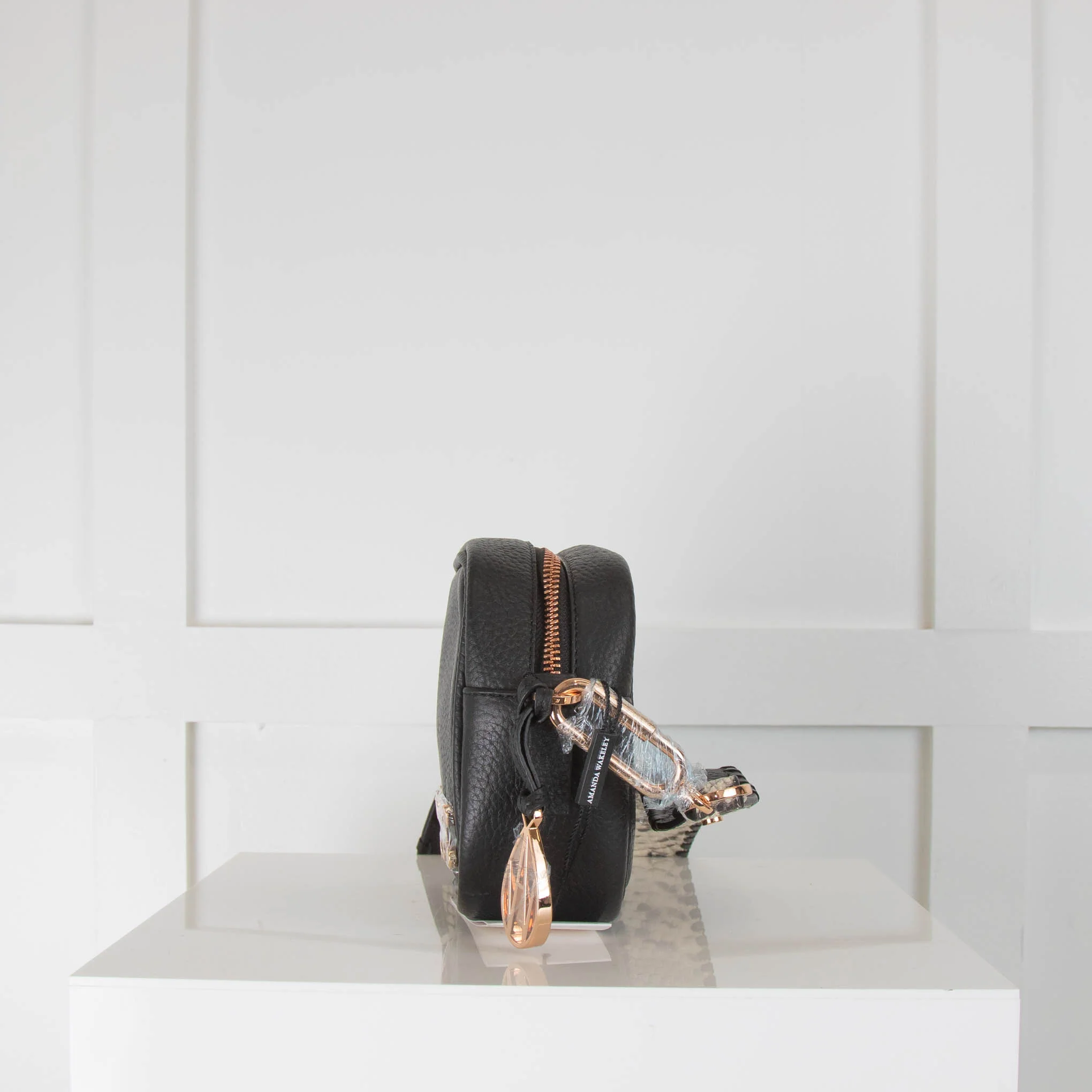 Amanda Wakeley Black Rose Gold Hardware Crossbody Bag - Image 3
