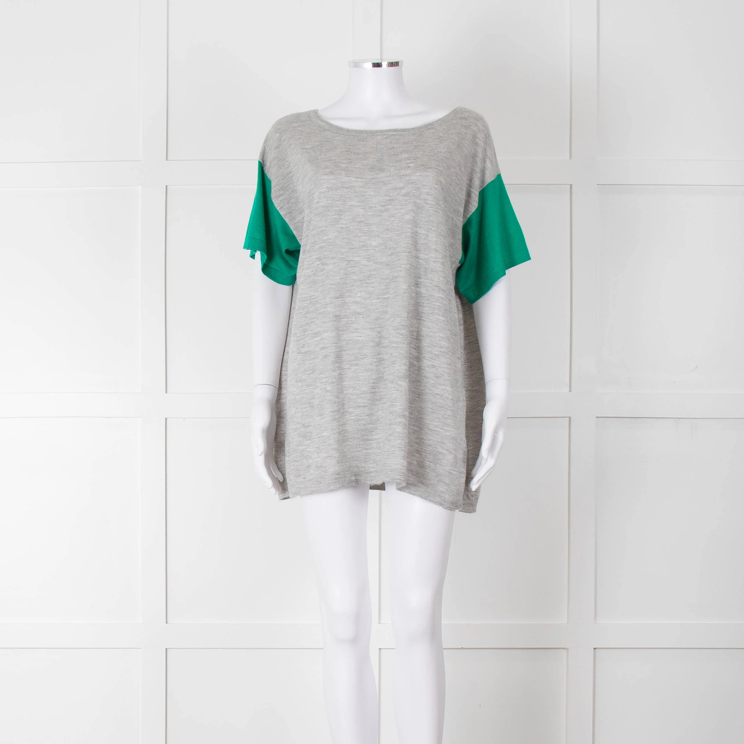 Amanda Wakeley Grey Green Short Sleeve Cashmere Sweater