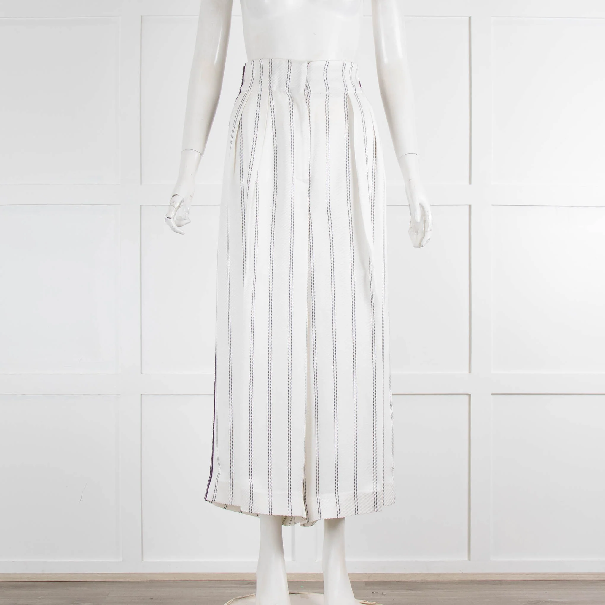 Amanda Wakeley White Pinstripe Trousers With Purple Side Stripe