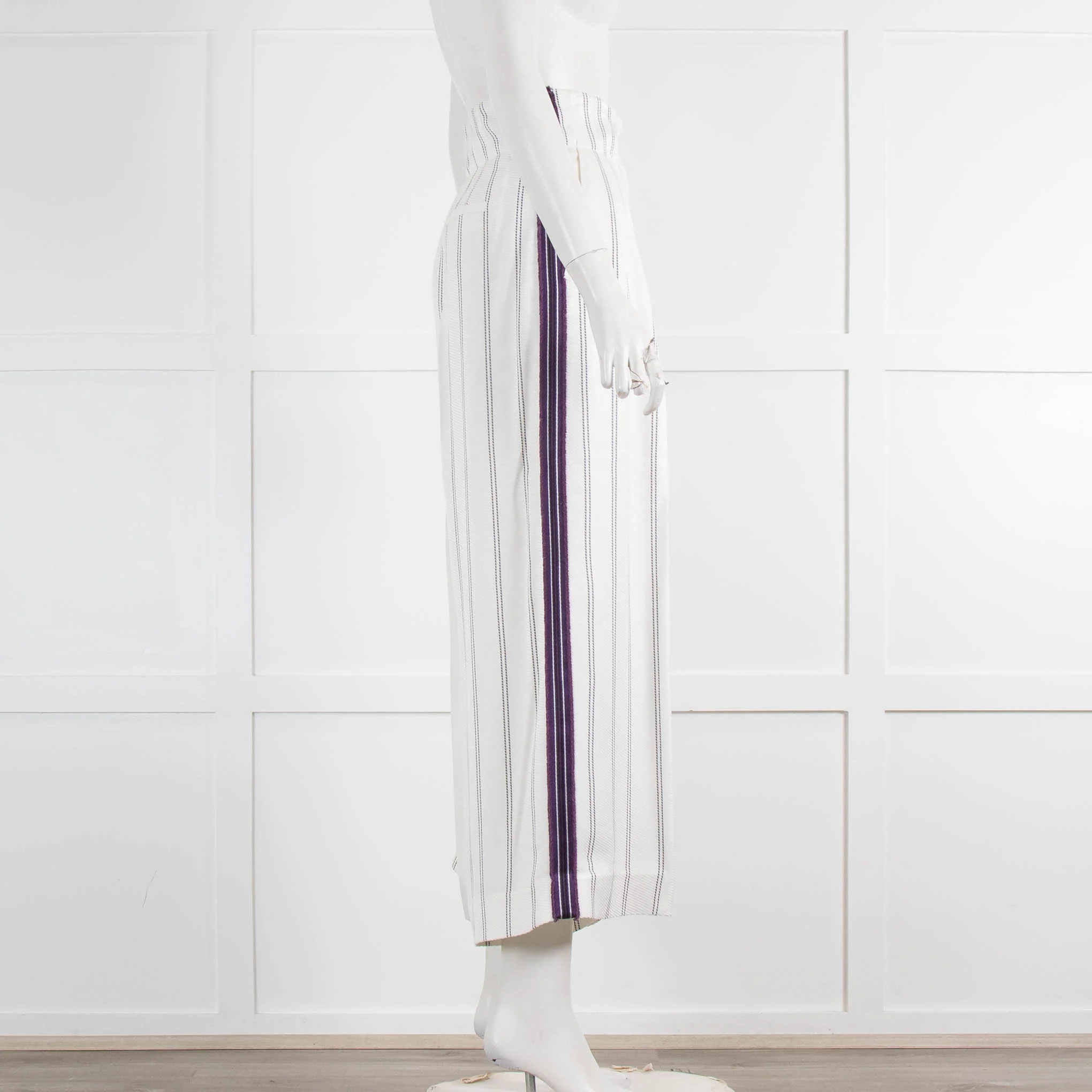 Amanda Wakeley White Pinstripe Trousers With Purple Side Stripe - Image 2