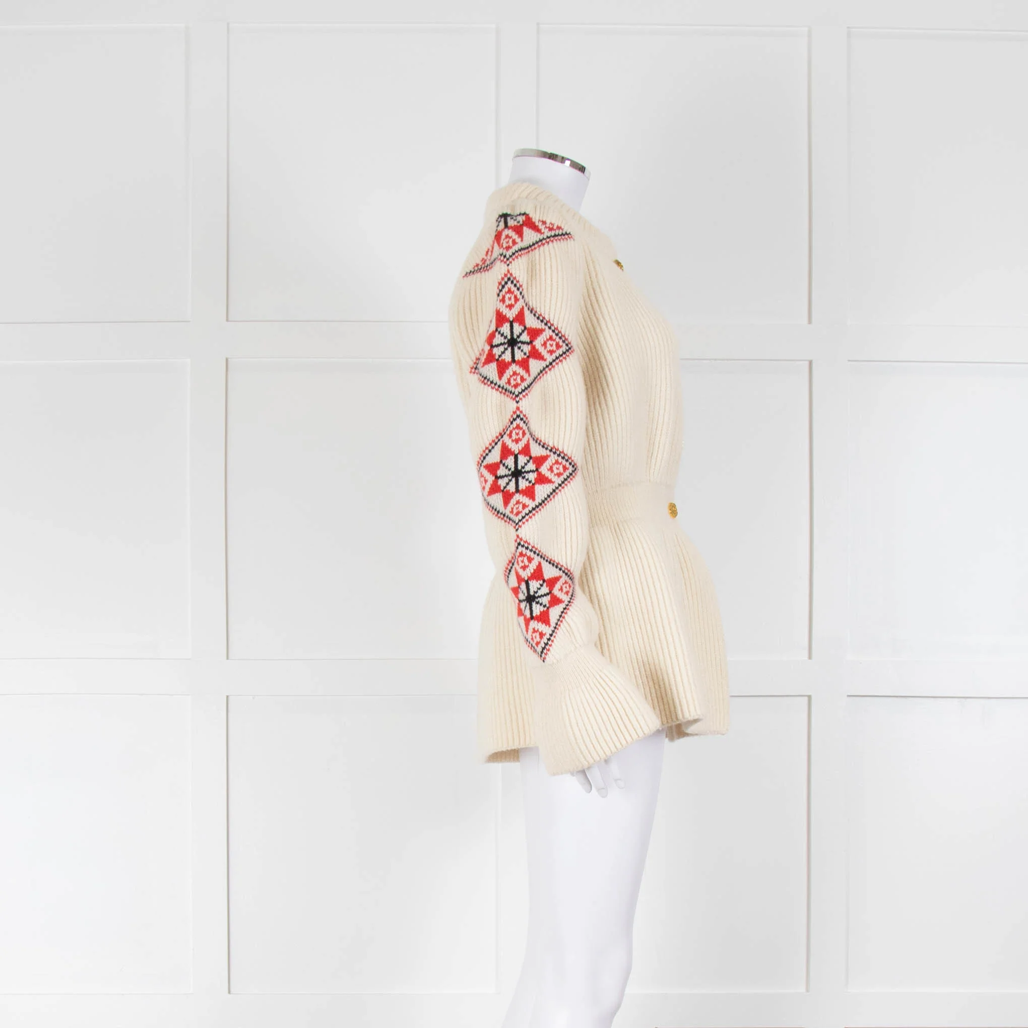 Ami Amalia Cream Red Organic Wool Romanian Blouse Cardigan - Image 2