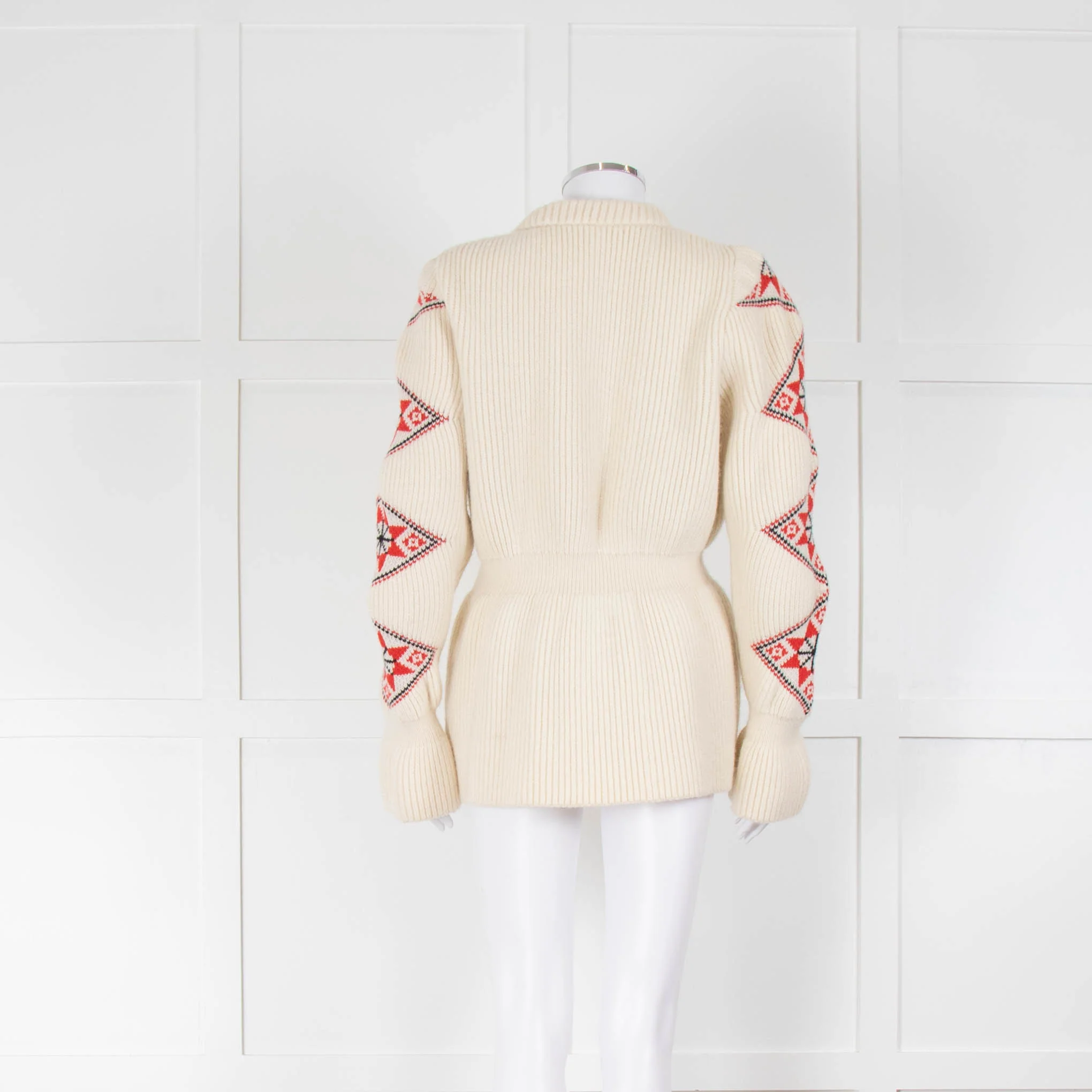 Ami Amalia Cream Red Organic Wool Romanian Blouse Cardigan - Image 3