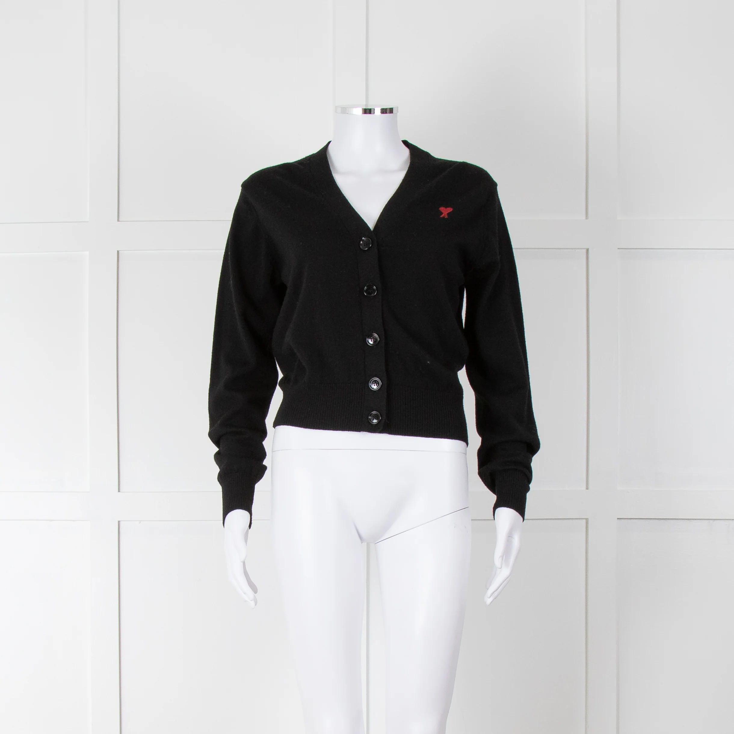 Ami Black Button Up Cardigan with Red Heart