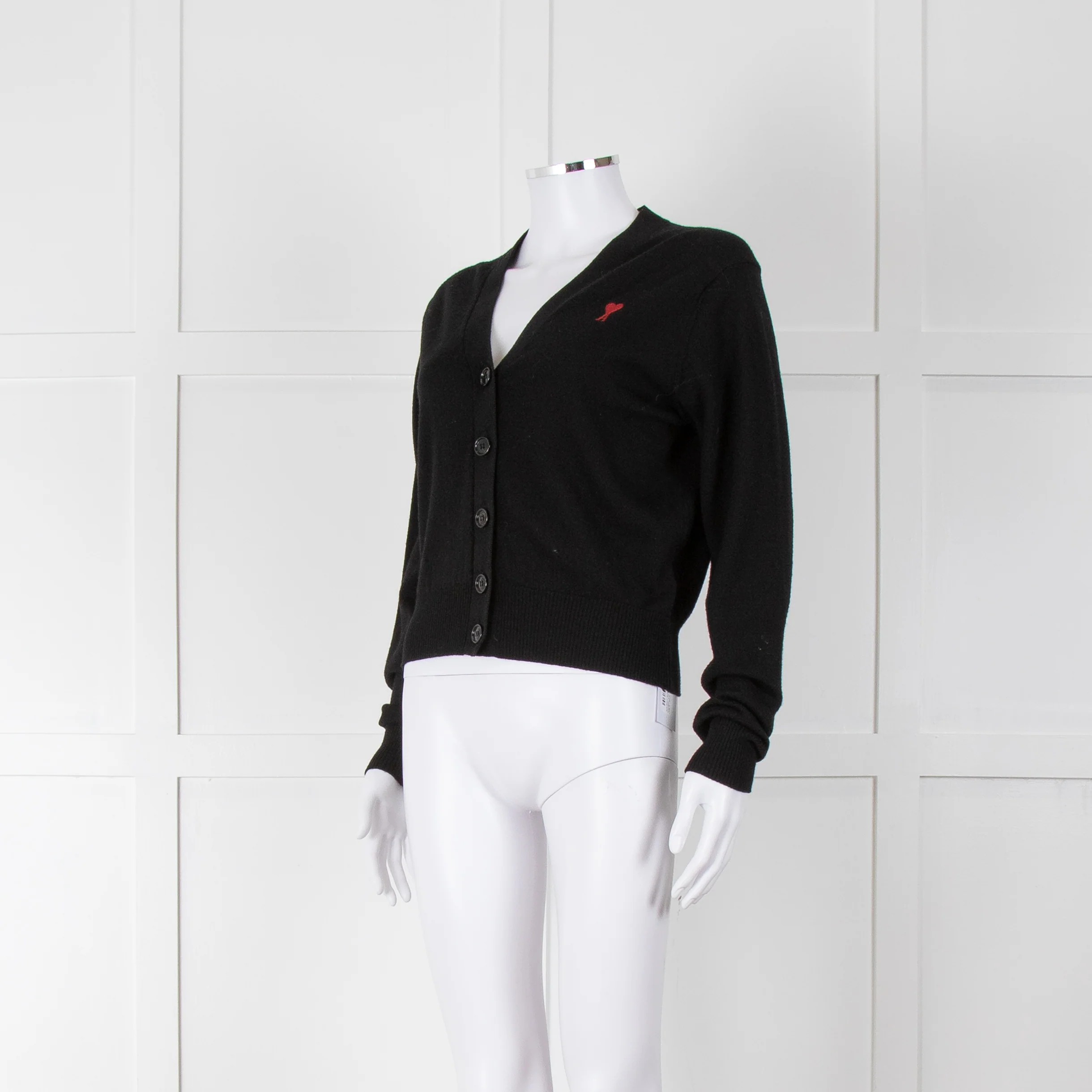 Ami Black Button Up Cardigan with Red Heart - Image 8