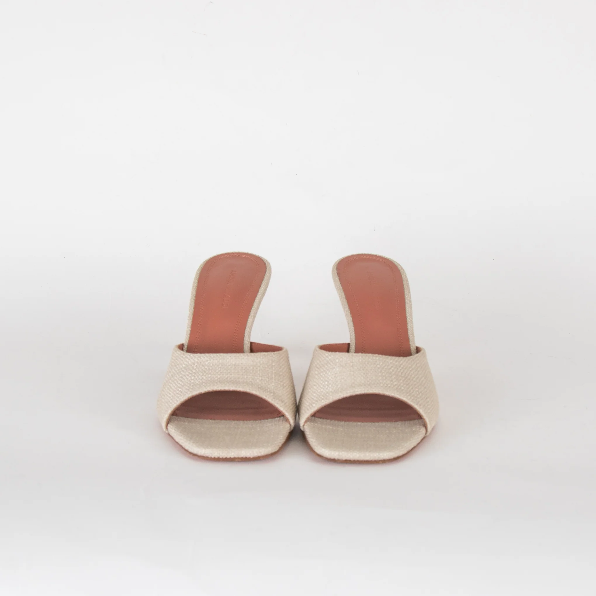 Amina Muaddi Beige Woven Lupita Slippers - Image 3